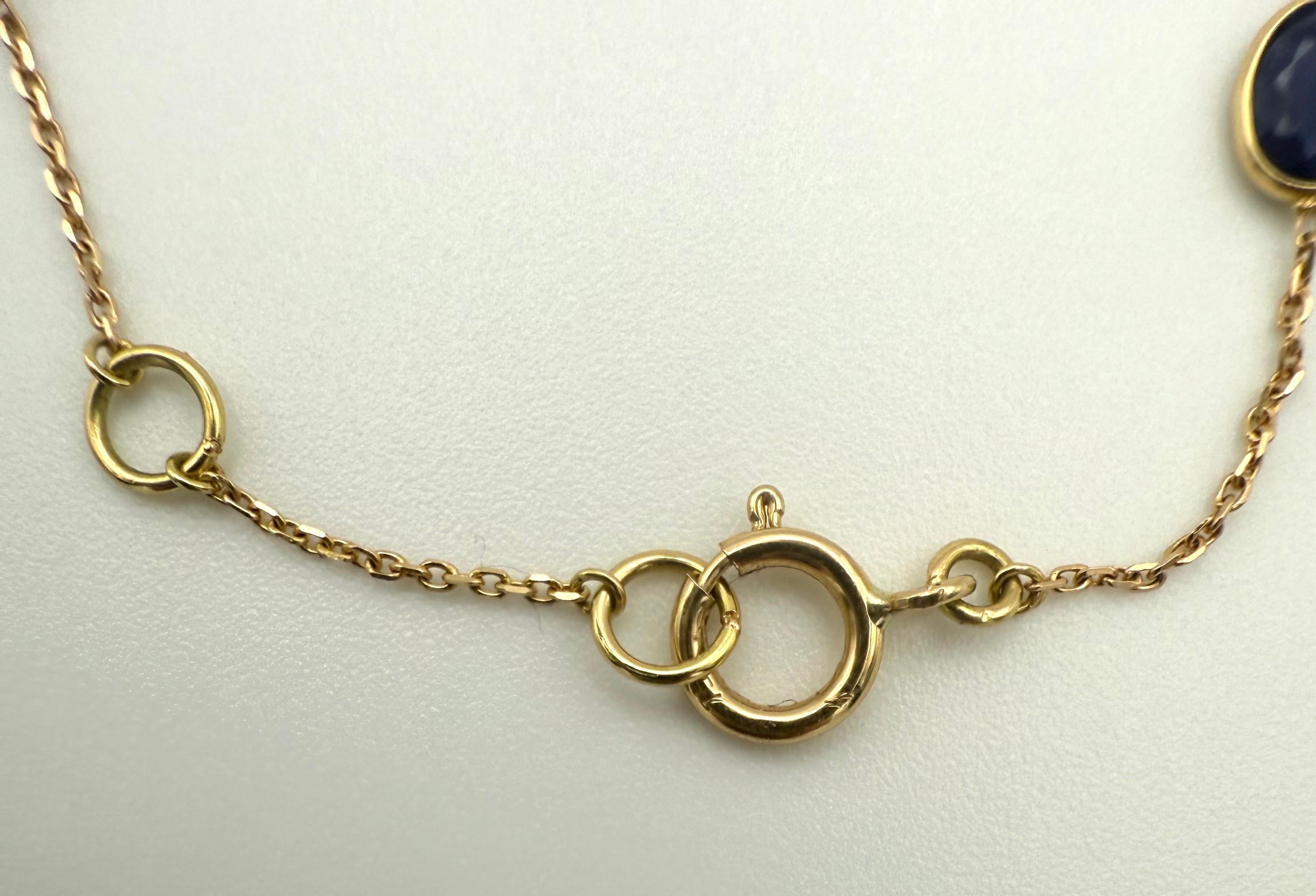 Pulsera apilable de cadena con zafiro azul talla oval de 2,5 qt Oro amarillo de 18 quilates en venta 5