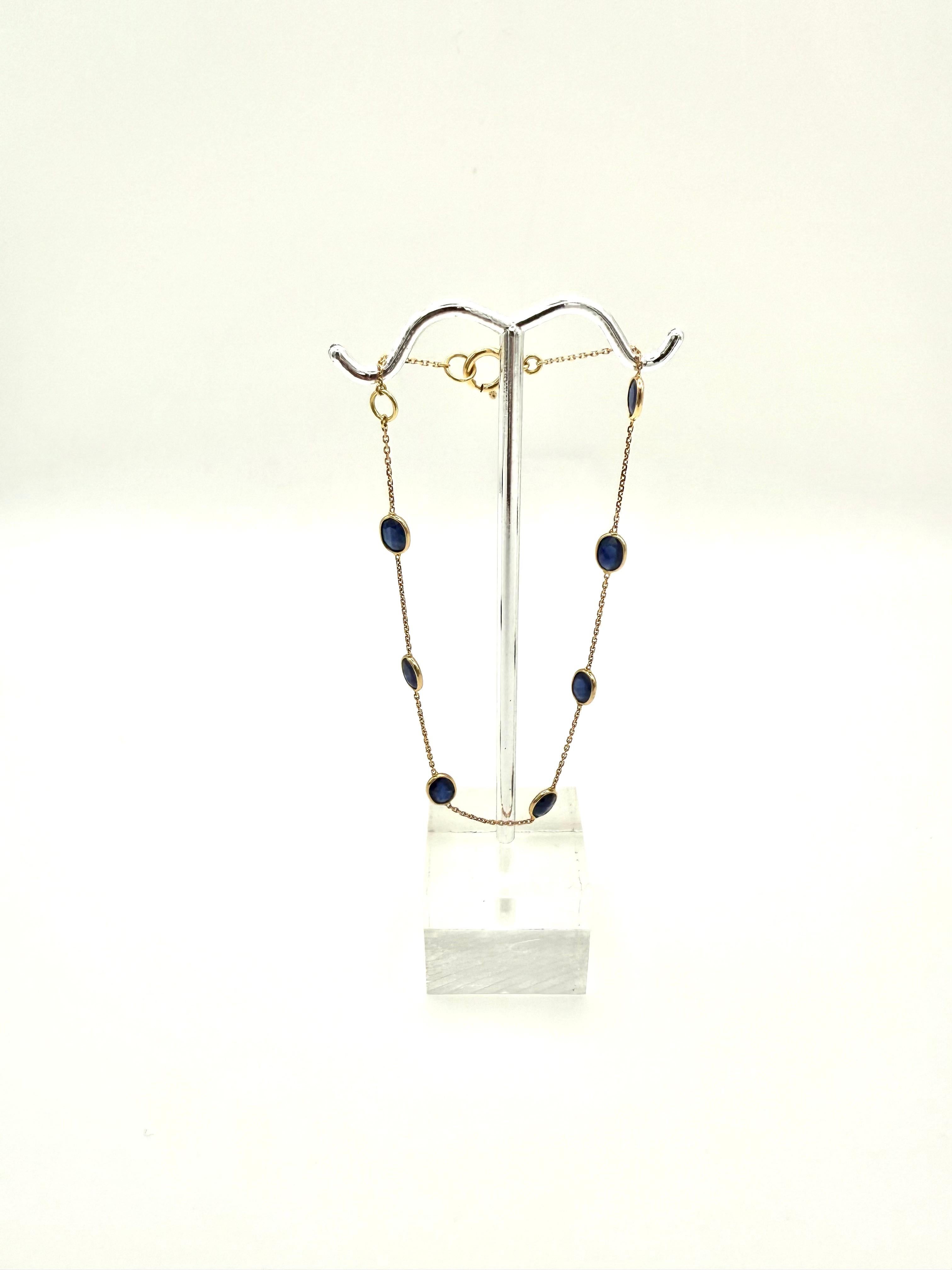 Pulsera apilable de cadena con zafiro azul talla oval de 2,5 qt Oro amarillo de 18 quilates Corte oval en venta