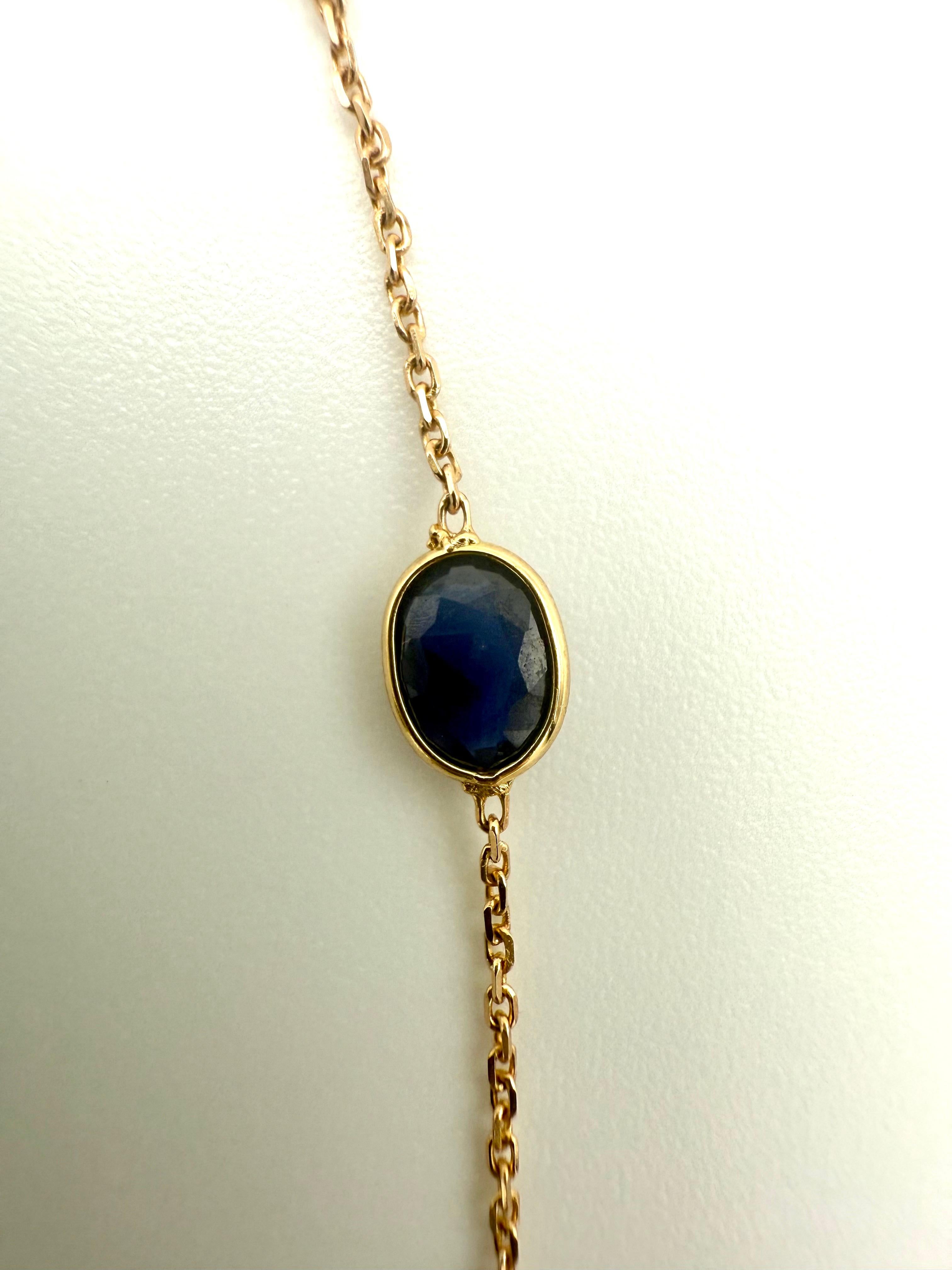 Femenino o masculino Pulsera apilable de cadena con zafiro azul talla oval de 2,5 qt Oro amarillo de 18 quilates en venta