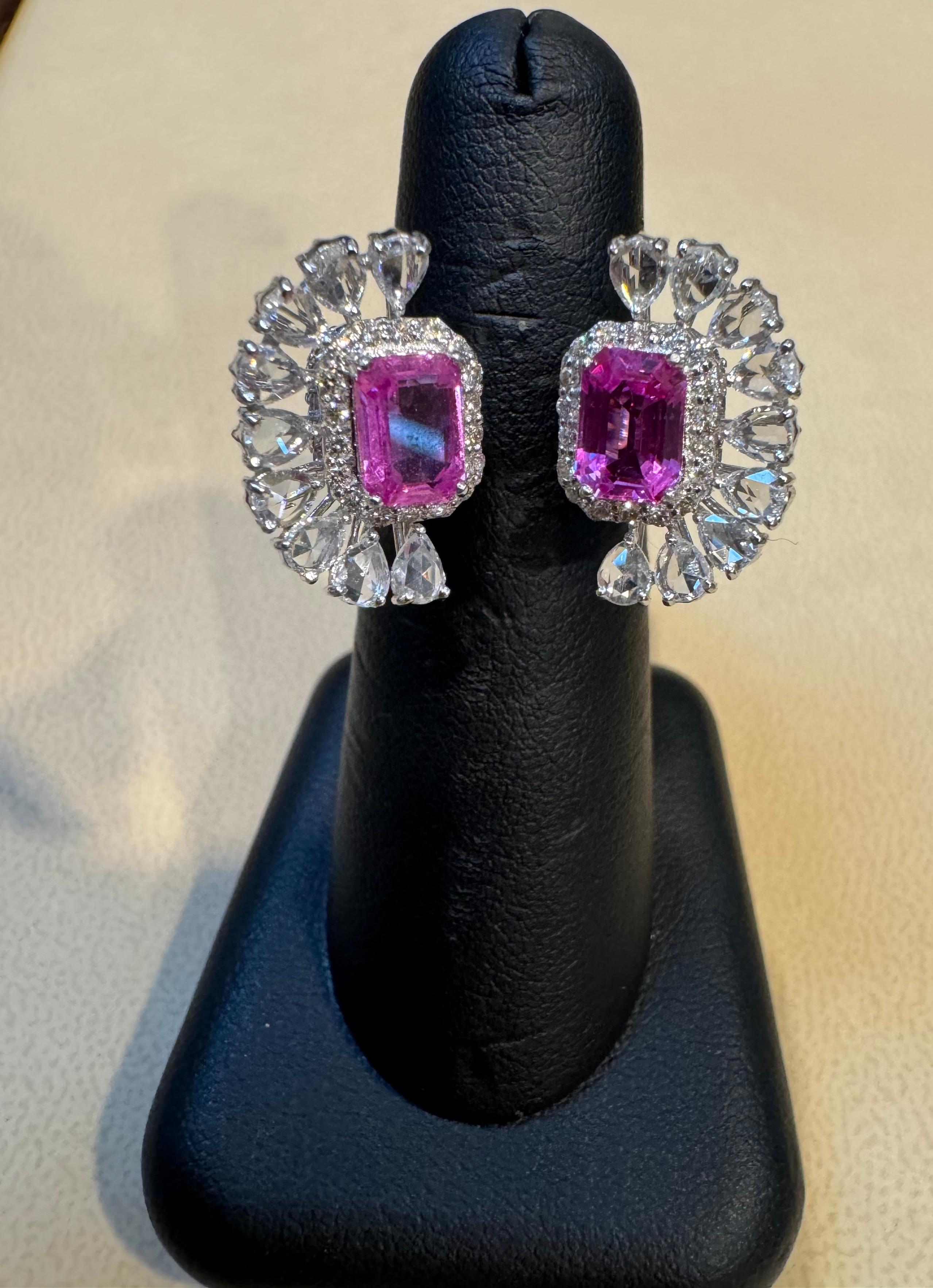 2.5 Ct Pink Emerald Cut Pink  Sapphire & 2.8 Ct Diamond 18 Kt White Gold Ring S6 For Sale 8