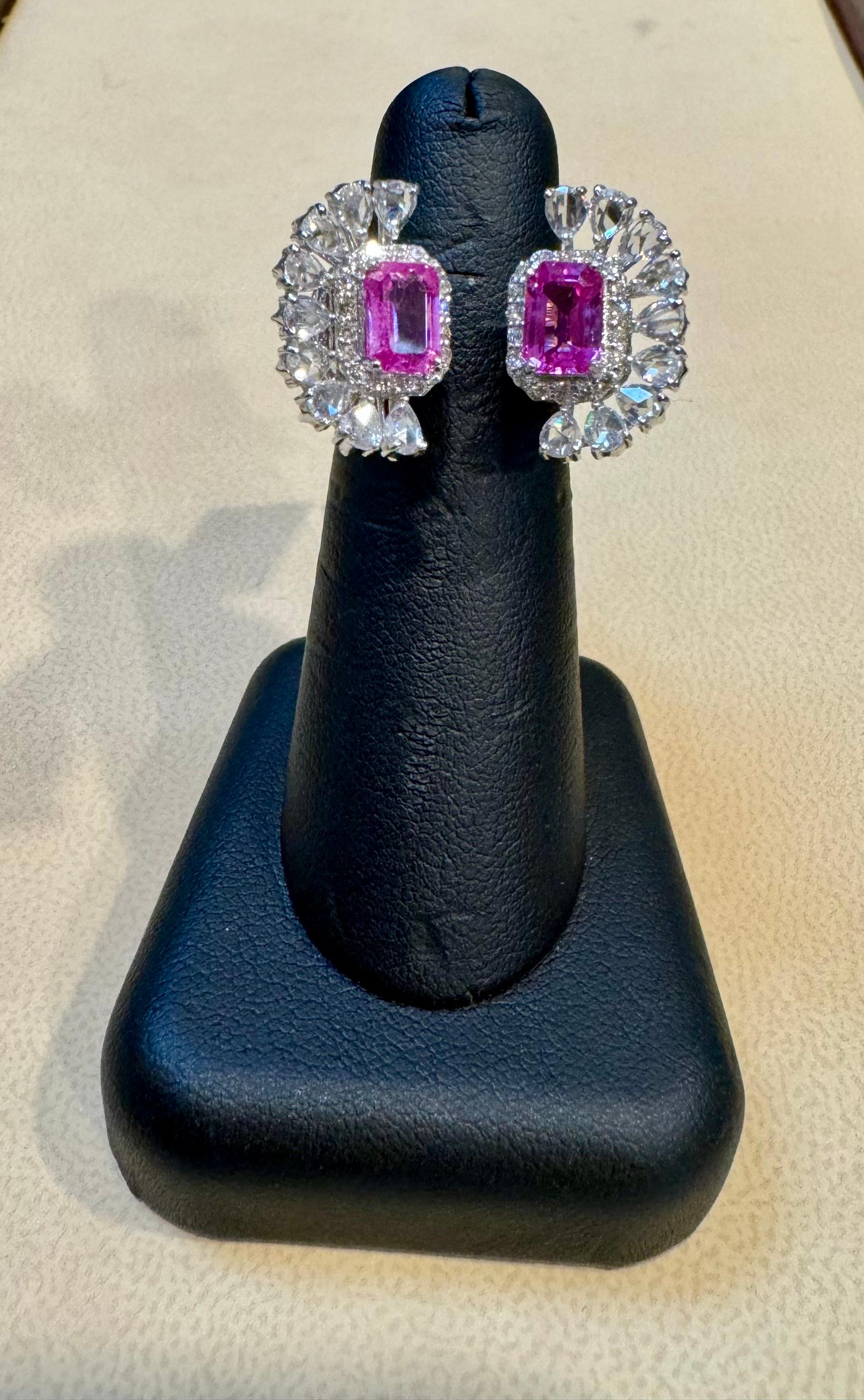 2.5 Ct Pink Emerald Cut Pink  Sapphire & 2.8 Ct Diamond 18 Kt White Gold Ring S6 For Sale 9