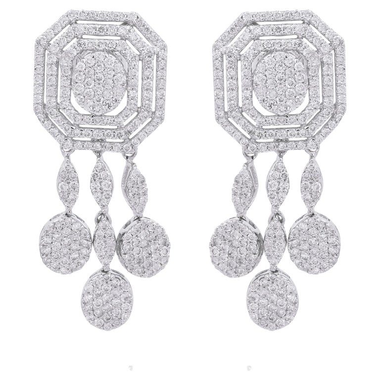 2.5 Ct. SI Clarity HI Color Diamond Dangle Earrings 18 Karat White Gold