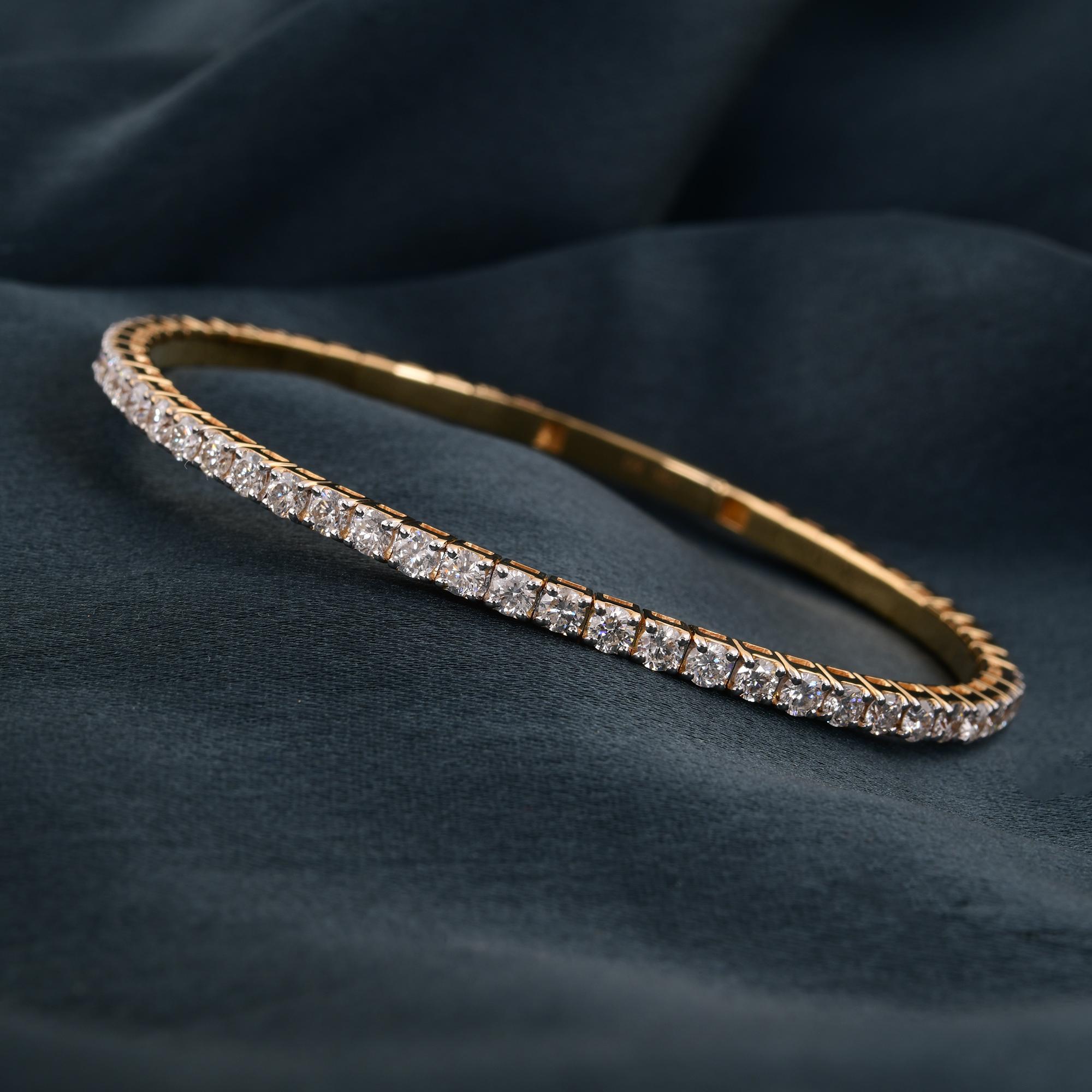 Round Cut 2.5 Ct. SI/HI Diamond Bangle Half Eternity Bracelet 14 Karat Yellow Gold Jewelry For Sale