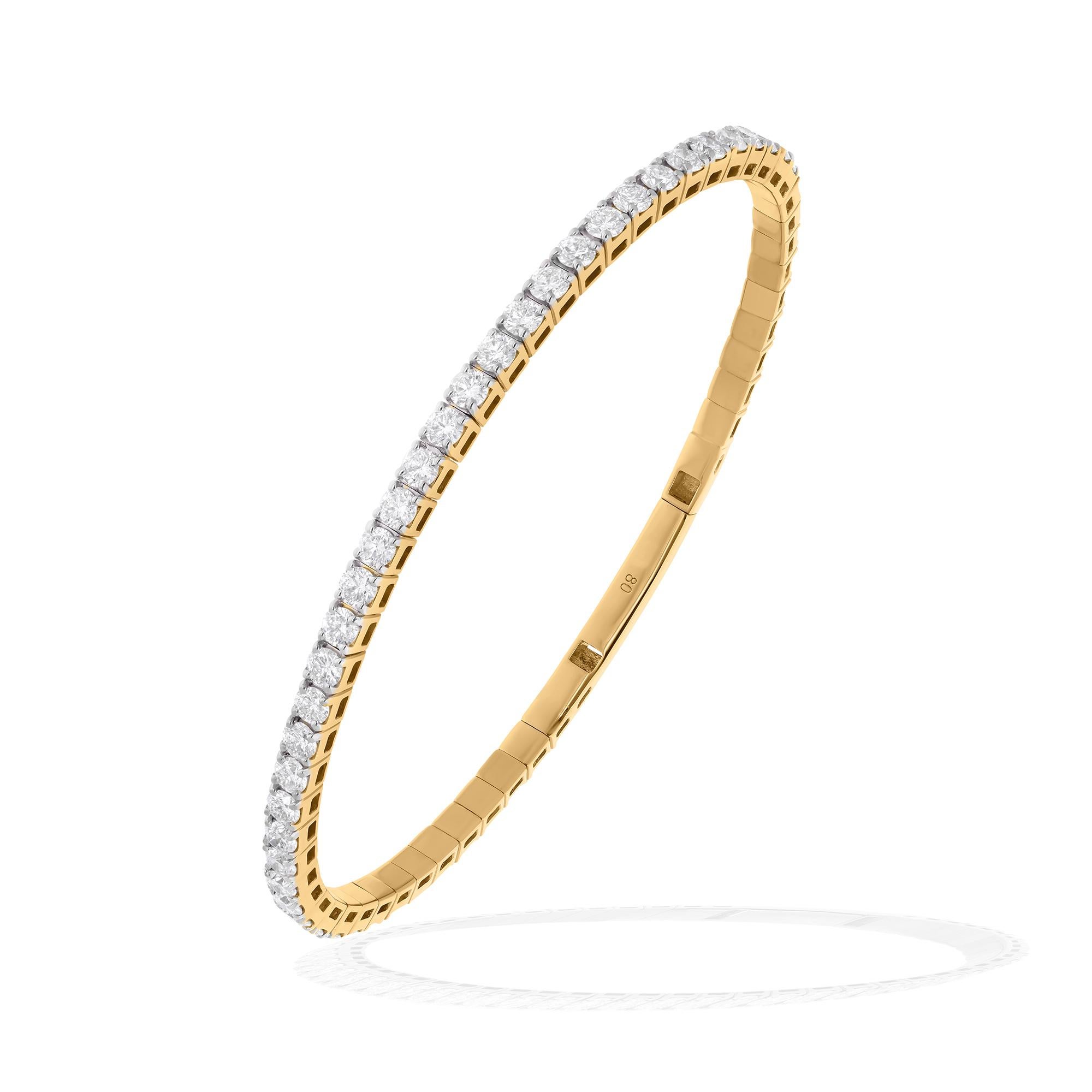 2.5 Ct. SI/HI Diamond Bangle Half Eternity Bracelet 14 Karat Yellow Gold Jewelry For Sale 2