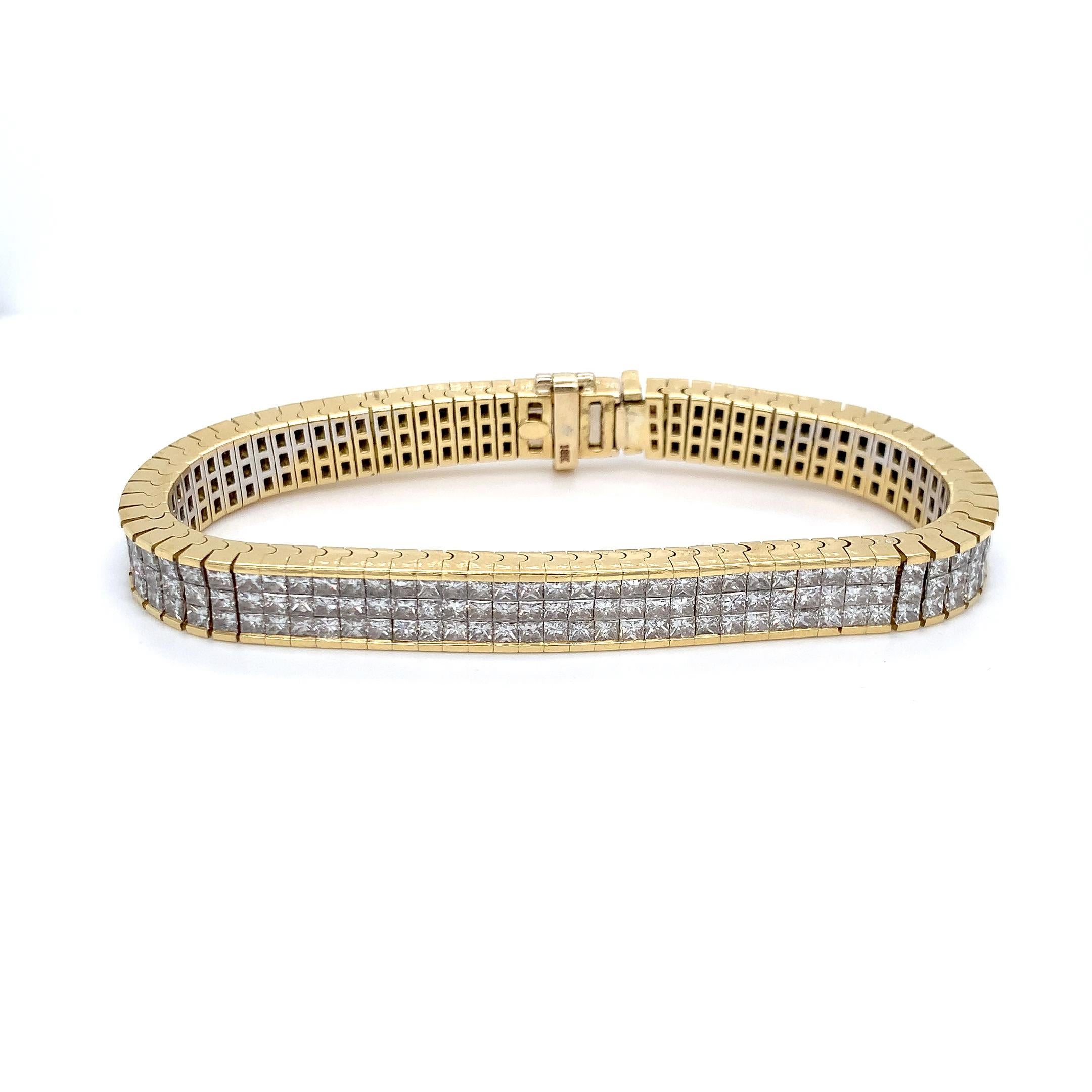 Women's 25 Ct Tw Diamond Bracelet 18k Yellow Gold Channel Set Eternity Vintage Custom  For Sale