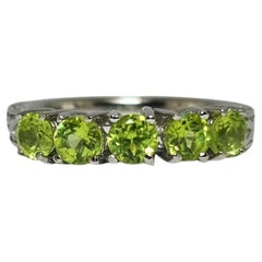 Antique 2.5 Cts Natural Peridot .925 Sterling Silver Rhodium Plated Ring 