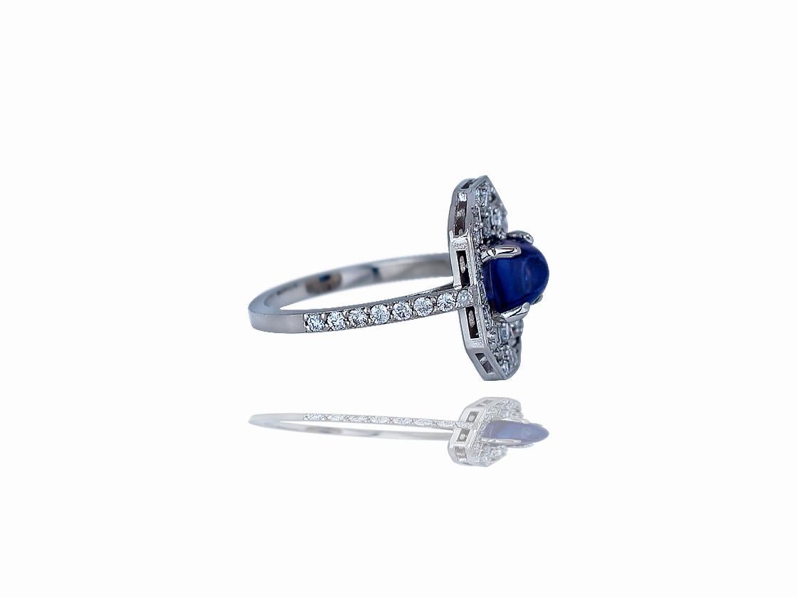 Cushion Cut Art Deco, 2.50 CTW Shield Sapphire & Diamond Ring