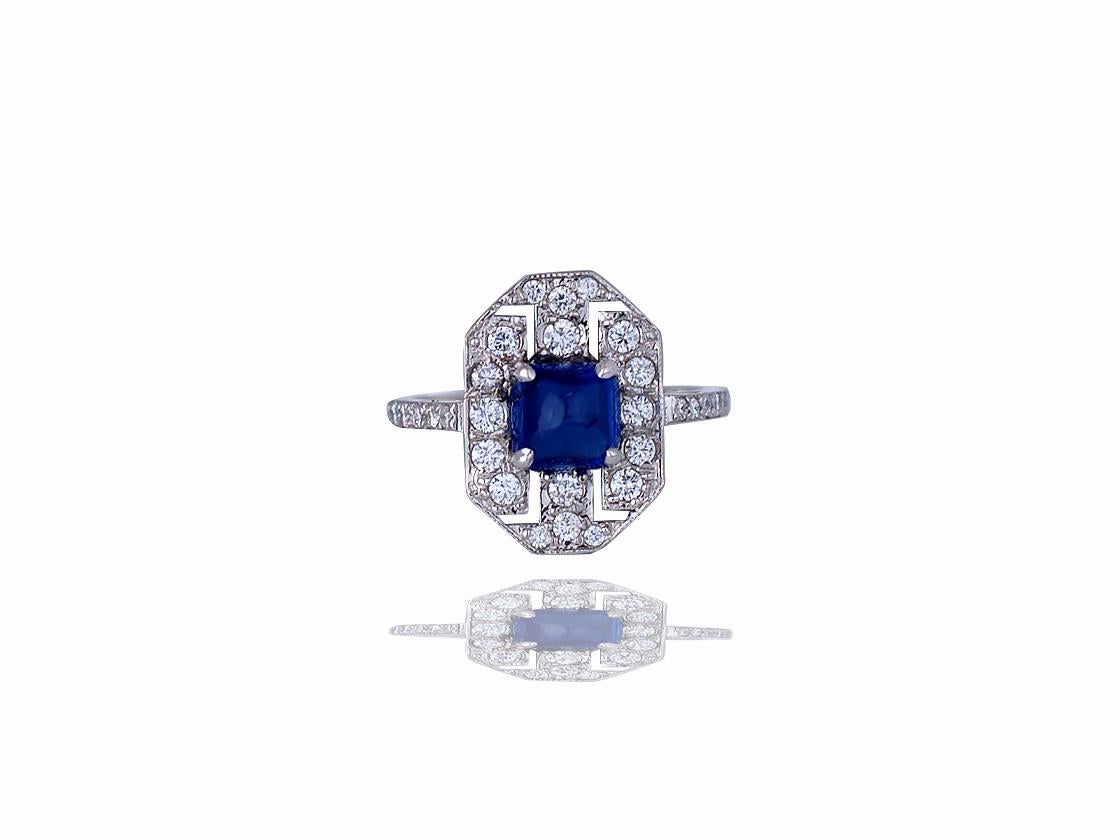 Art Deco, 2.50 CTW Shield Sapphire & Diamond Ring In Good Condition In Aliso Viejo, CA