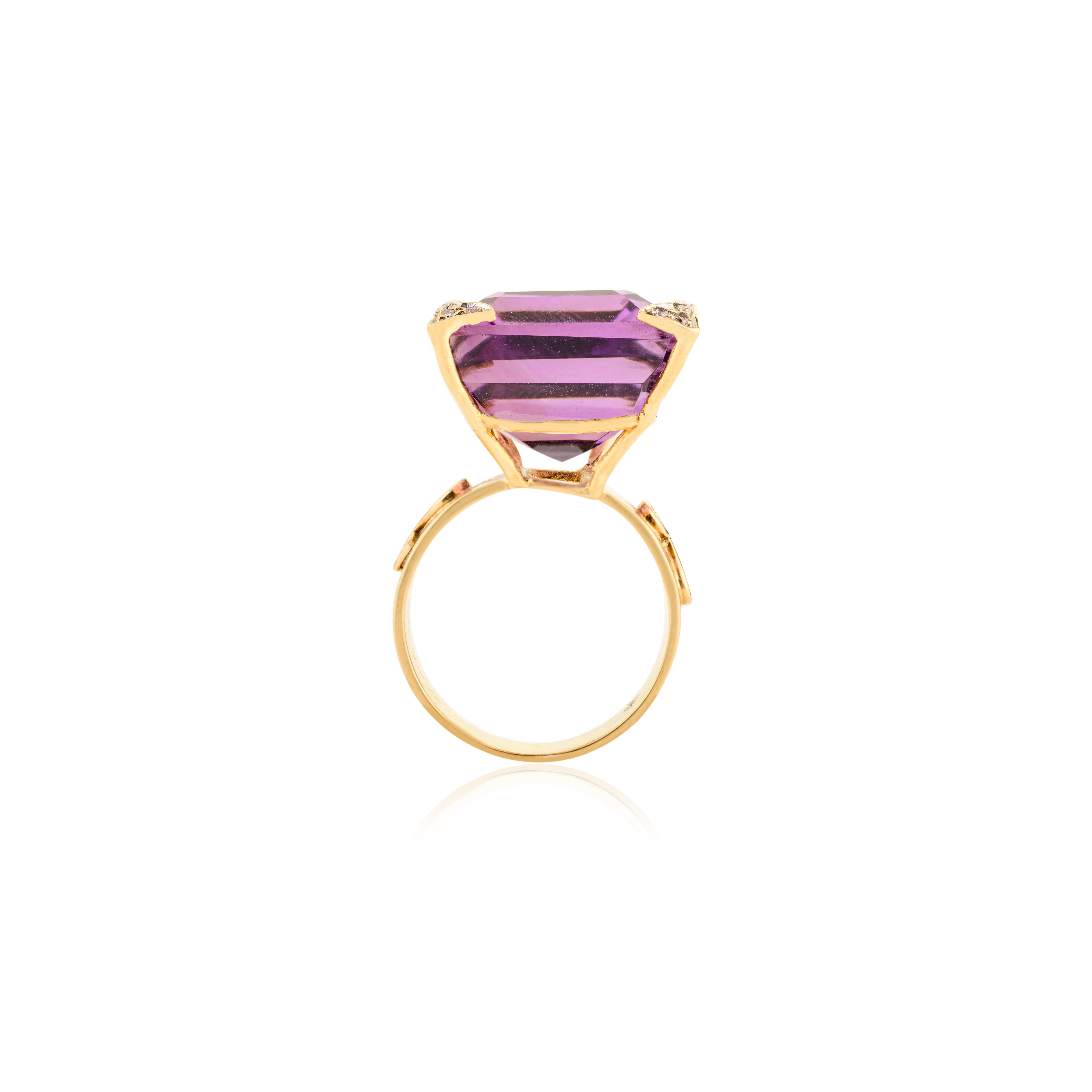 En vente :  Bague cocktail octogonale 25 carats avec griffes en or jaune 14 carats 10