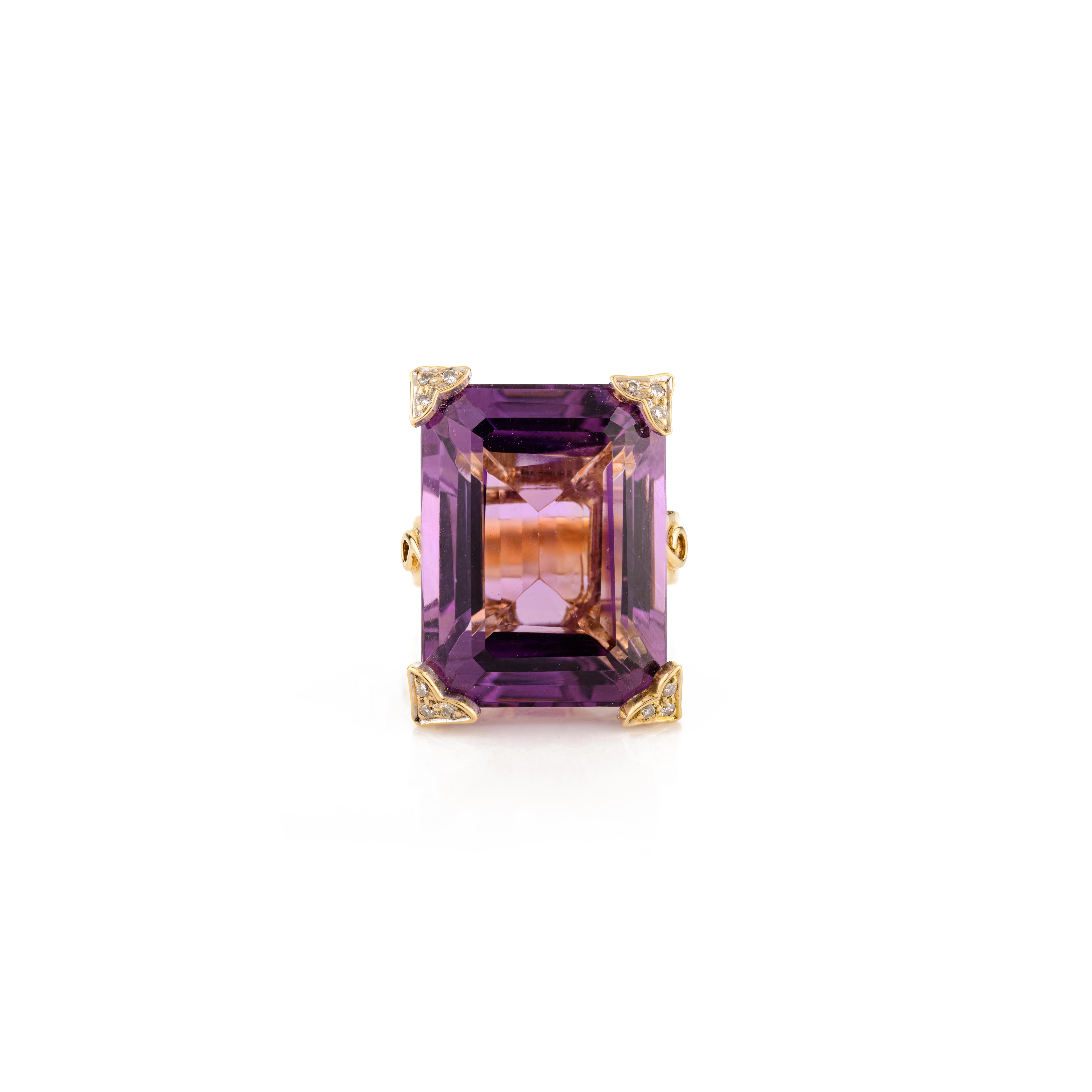 En vente :  Bague cocktail octogonale 25 carats avec griffes en or jaune 14 carats 3