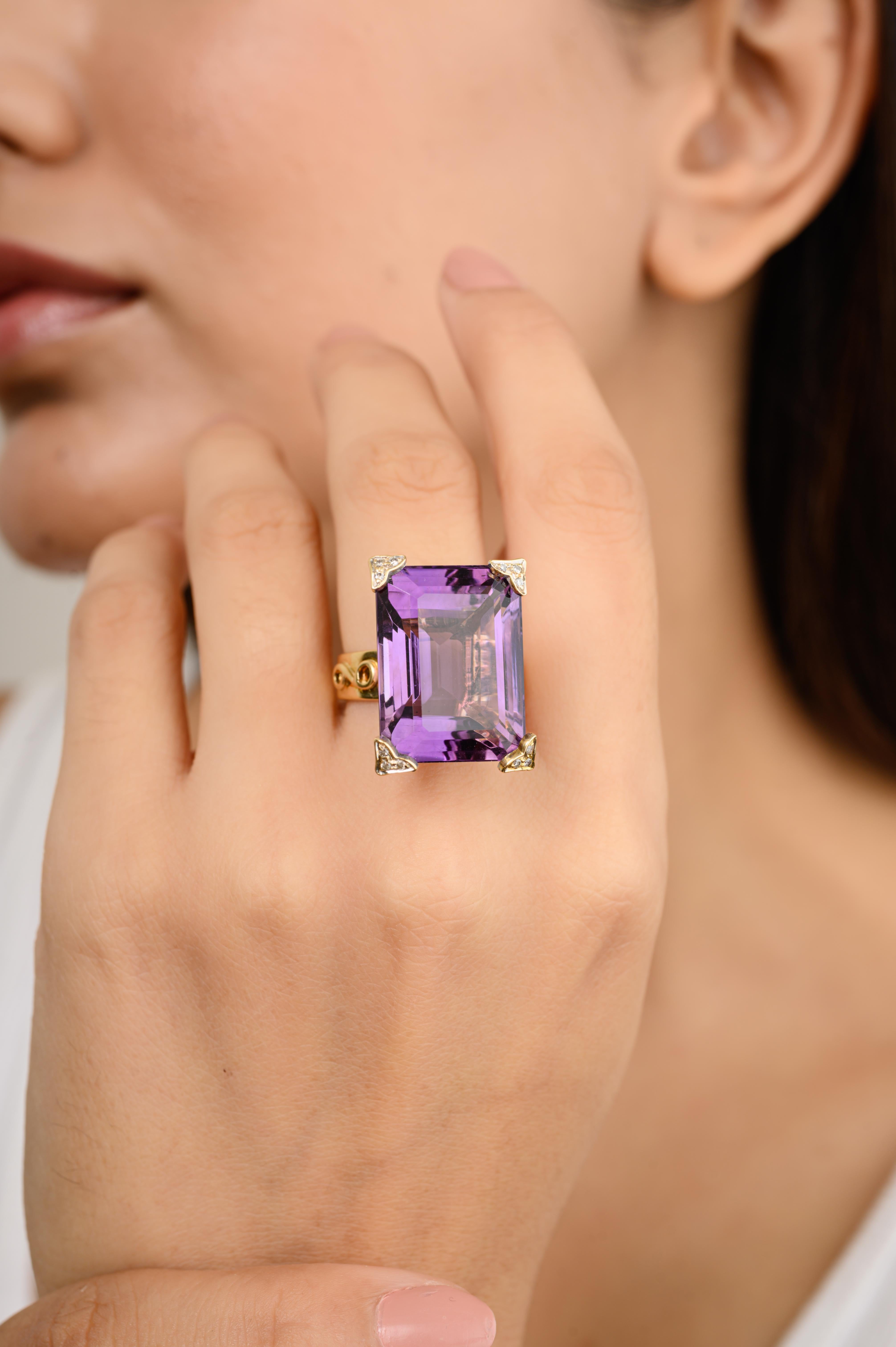 En vente :  Bague cocktail octogonale 25 carats avec griffes en or jaune 14 carats 4