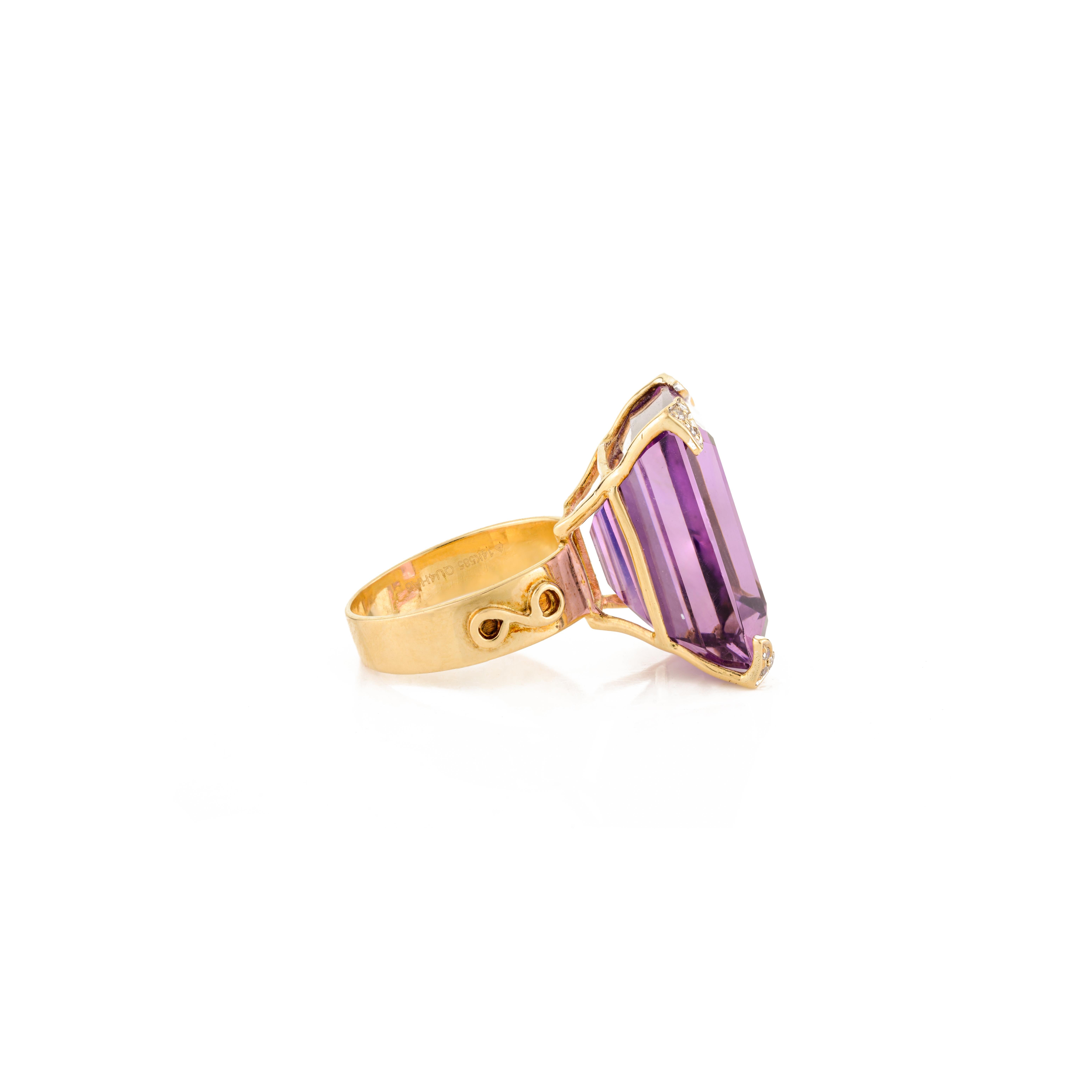 En vente :  Bague cocktail octogonale 25 carats avec griffes en or jaune 14 carats 5