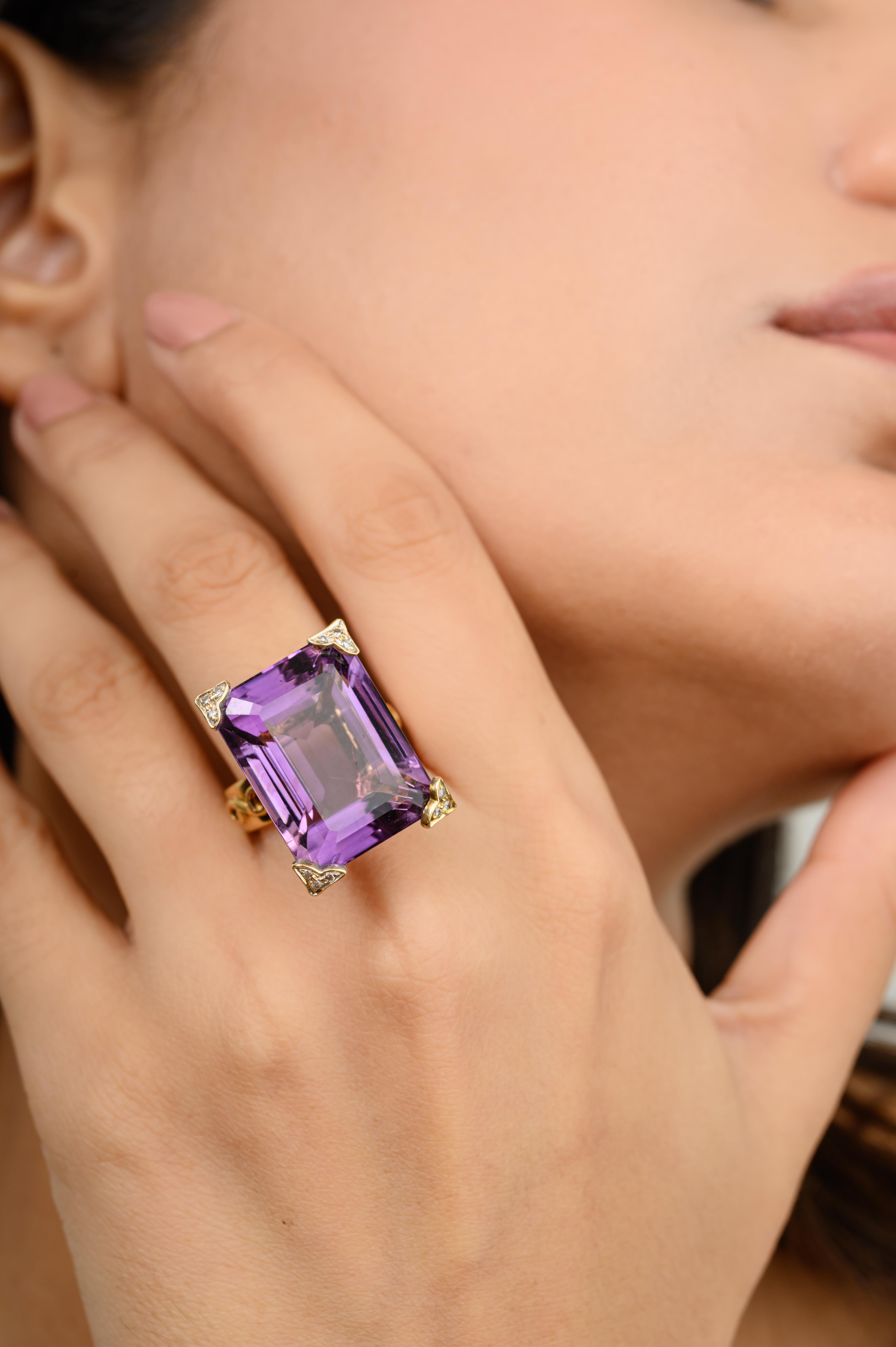 En vente :  Bague cocktail octogonale 25 carats avec griffes en or jaune 14 carats 6