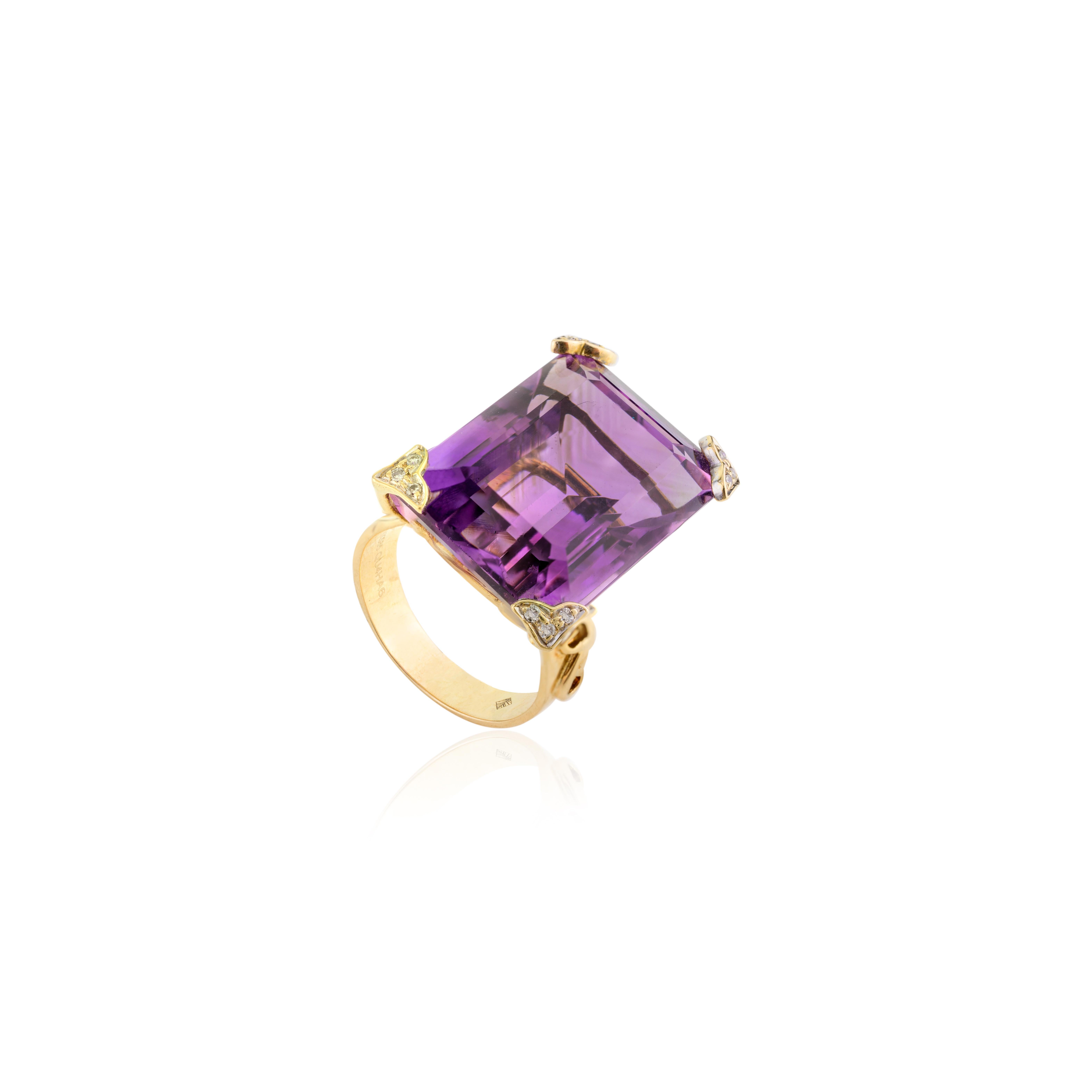 En vente :  Bague cocktail octogonale 25 carats avec griffes en or jaune 14 carats 9