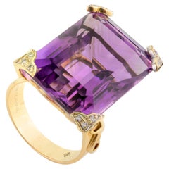 Bague cocktail octogonale 25 carats avec griffes en or jaune 14 carats
