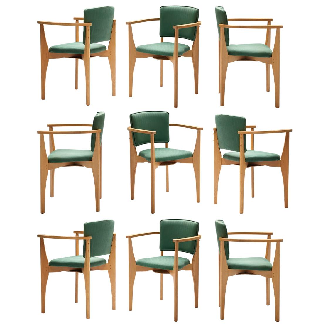 Dining Chairs in Beech and Green Upholstery