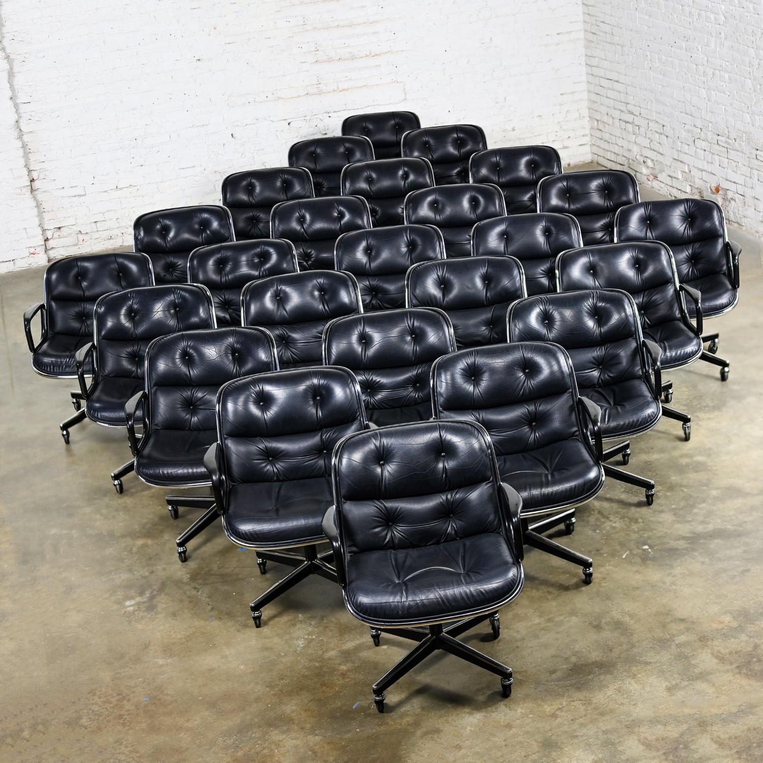 Americano 25 Poltrone direzionali di Charles Pollock per Knoll in pelle nera e base a 4 punte in vendita