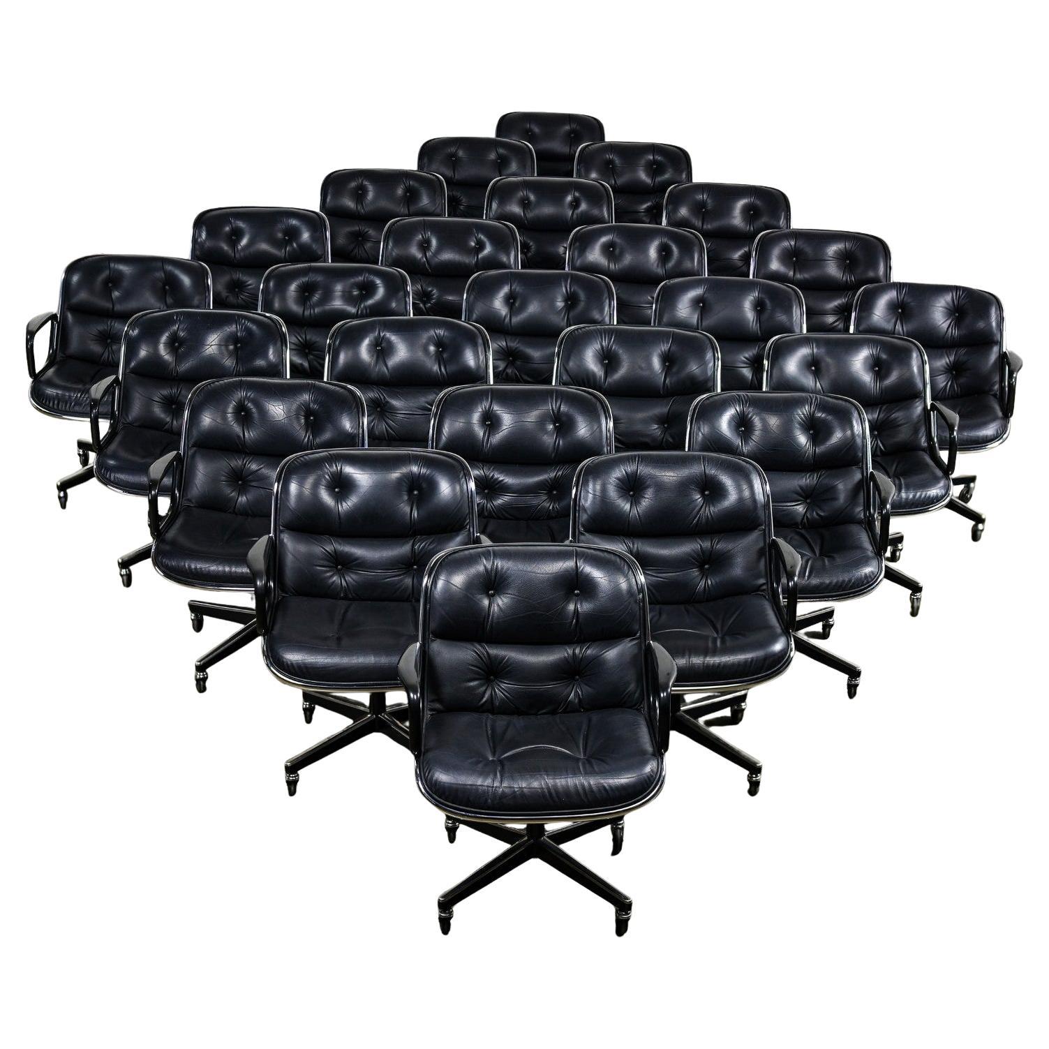 25 Executive Armchairs by Charles Pollock for Knoll Black Leather & 4 Prong Base