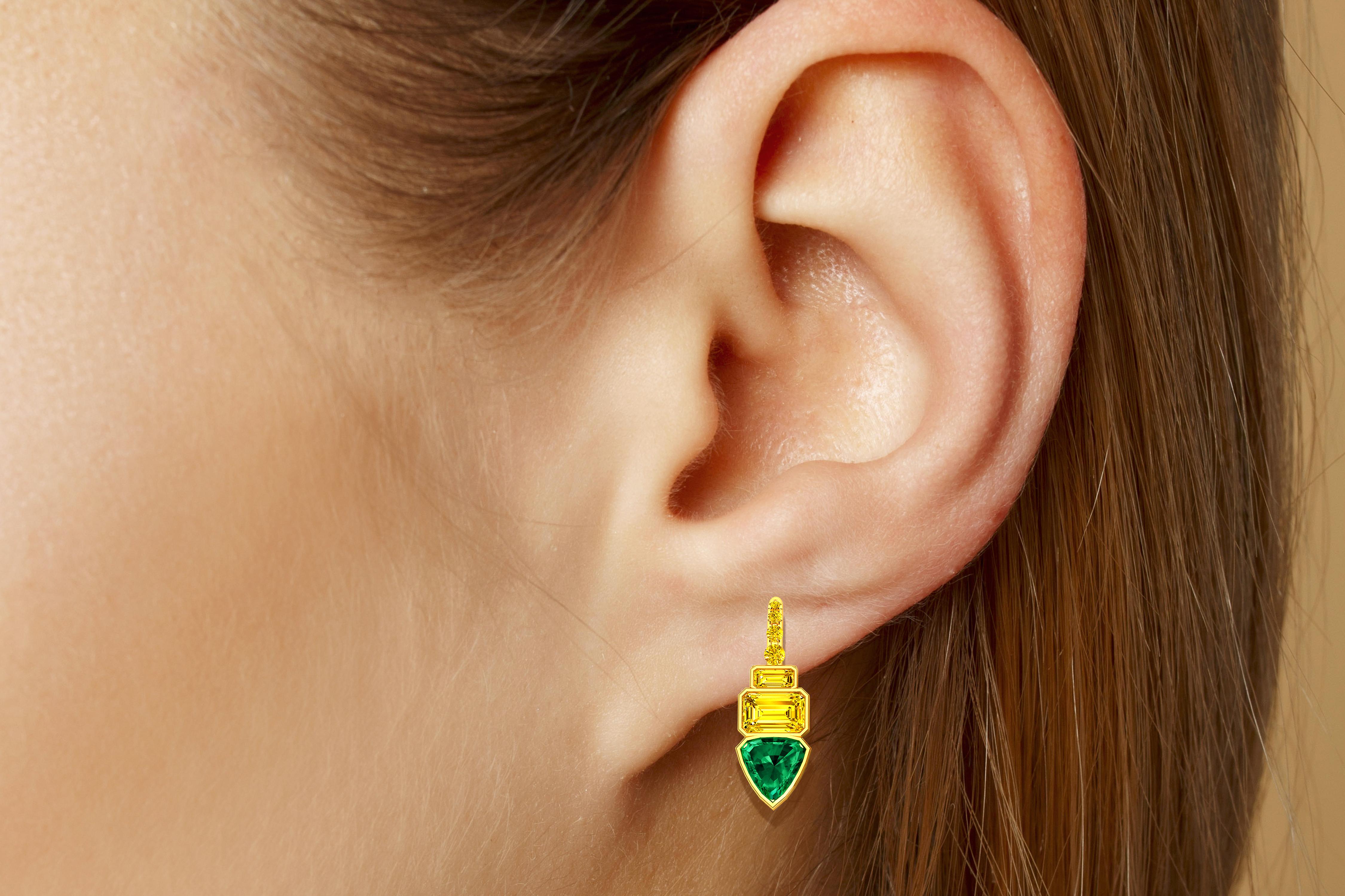 Emerald Cut 2.5 GIA Certified Fancy Vivid Yellow Diamonds and Emerald Drop Earrings For Sale