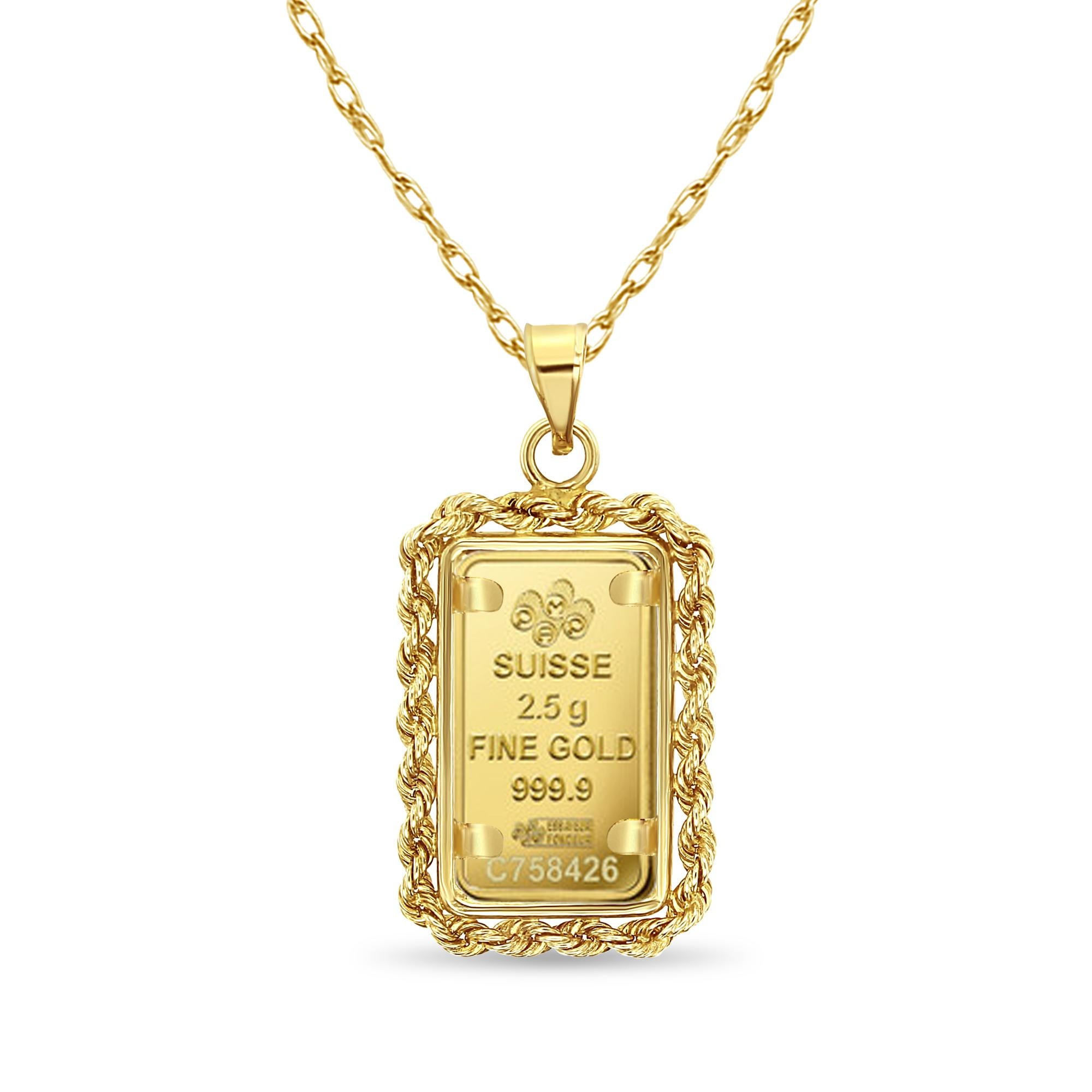 **MADE TO ORDER**

♥ Coin Information ♥
Country: Switzerland
Details: 2.5 Gram Pamp Credit Suisse Gold Bar
Purity: .9999
Metal Weight: .08037 Troy Oz
Obverse & Reverse: Varies based on availability
Design: PAMP Suisse or Similar gold bar

♥ Bezel