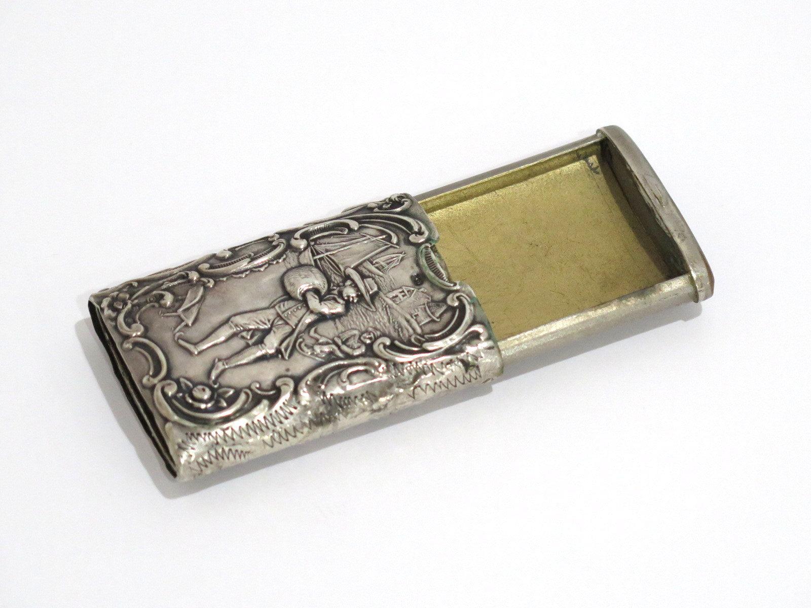 European Silver Antique Continental Life Scenes Match Safe In Good Condition In Brooklyn, NY