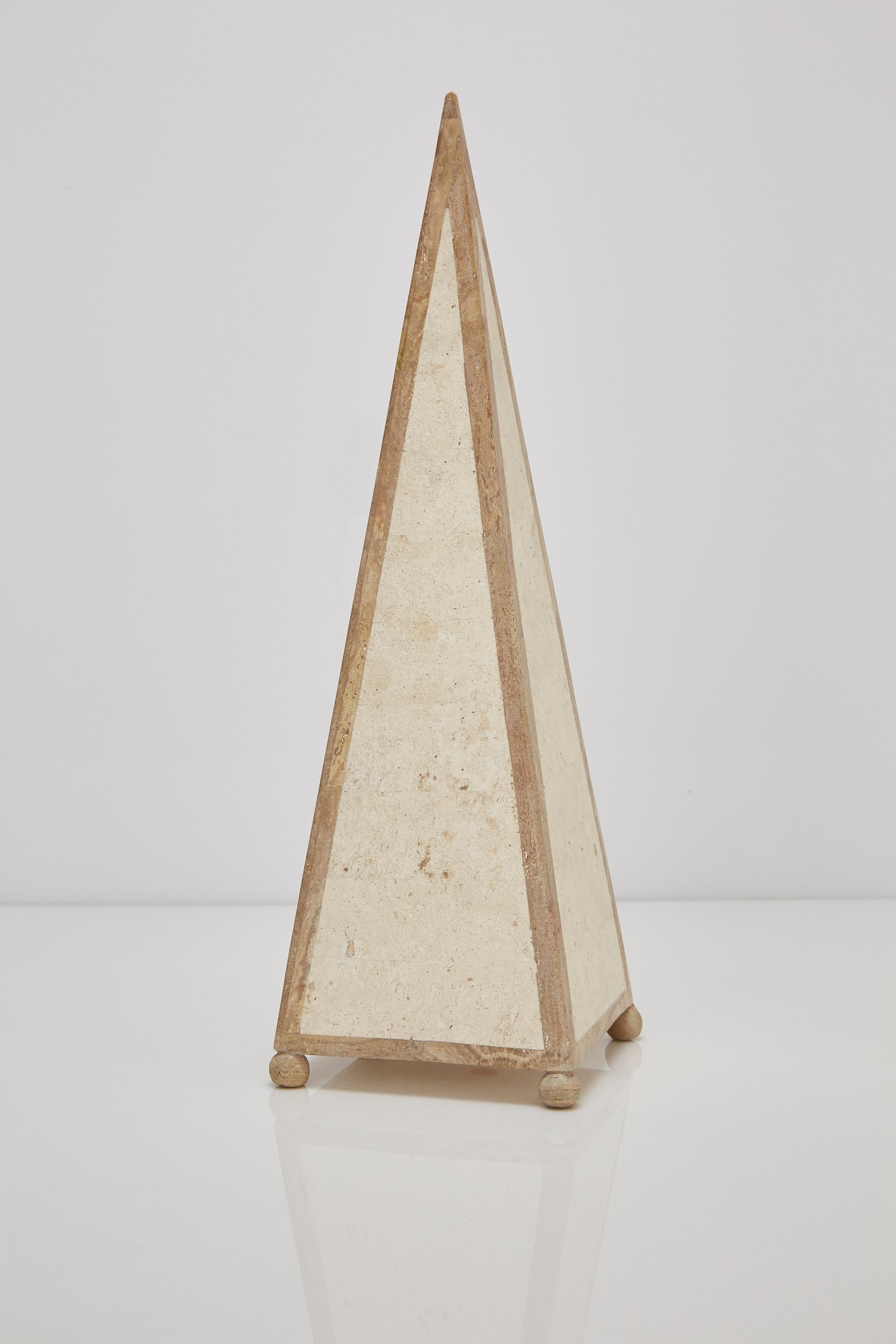 Late 20th Century 25 in. Tall Decorative Tessellated Stone Pyramid Obelisk, 1990s For Sale