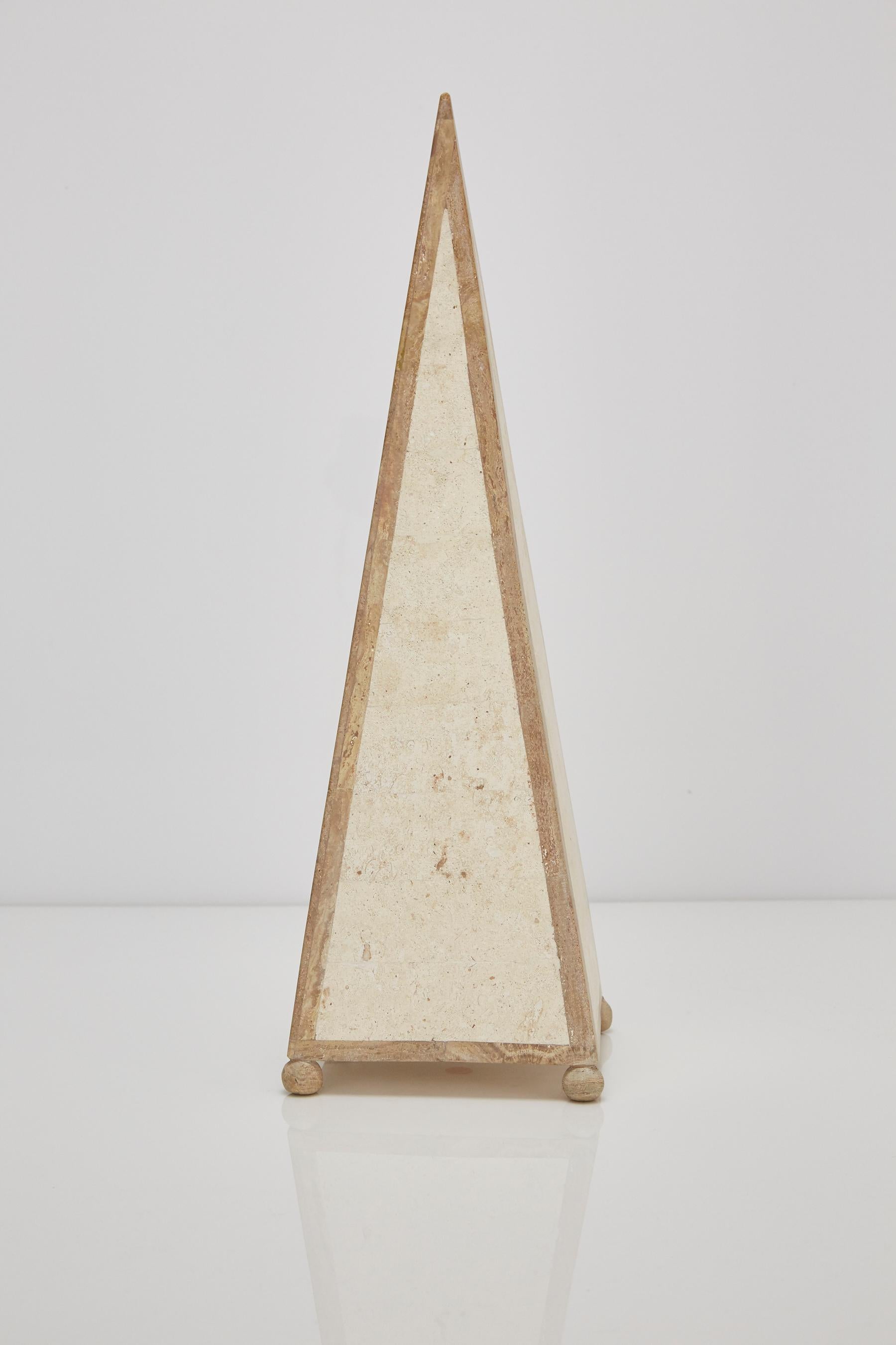 25 in. Tall Decorative Tessellated Stone Pyramid Obelisk, 1990s For Sale 1