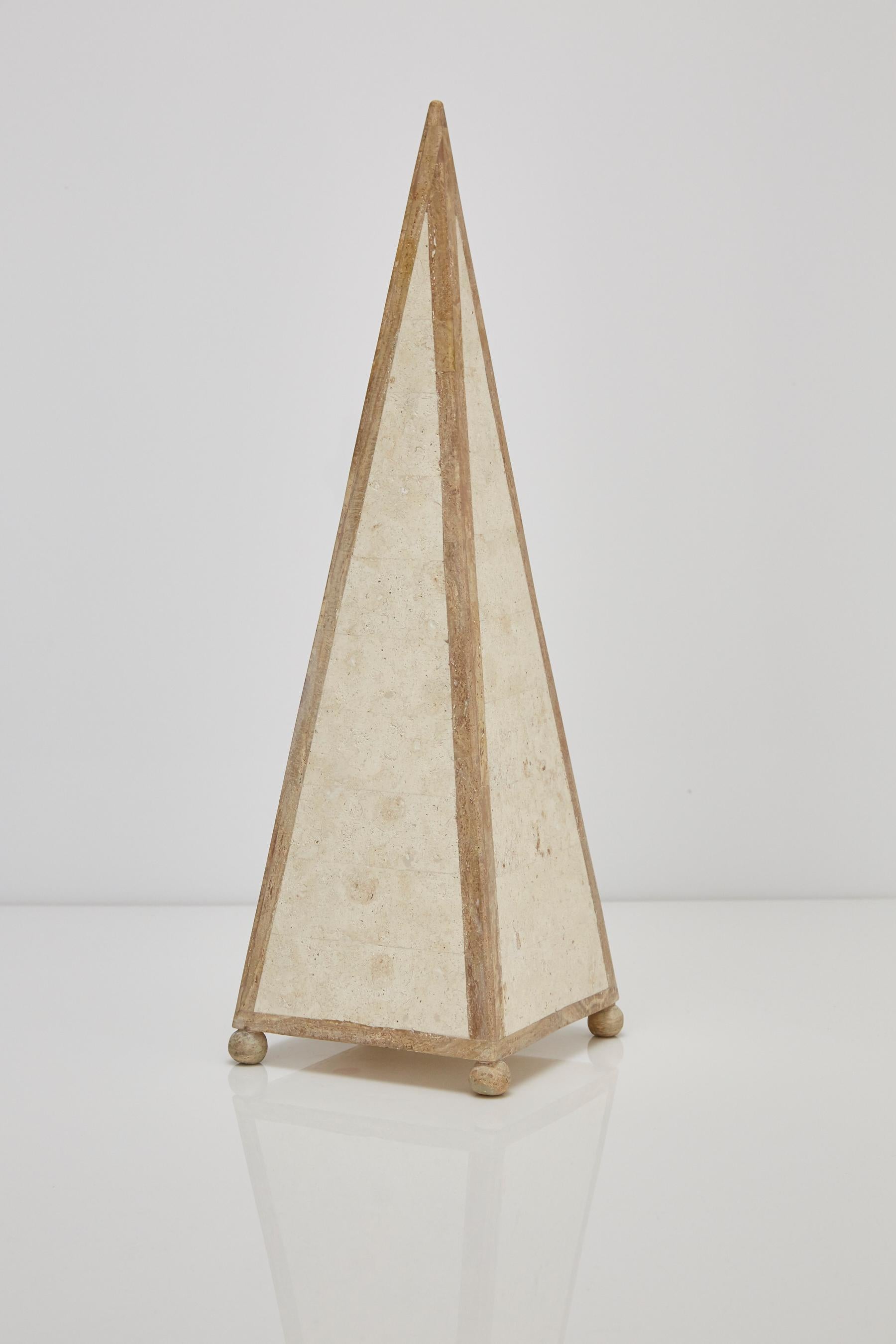 25 in. Tall Decorative Tessellated Stone Pyramid Obelisk, 1990s For Sale 3