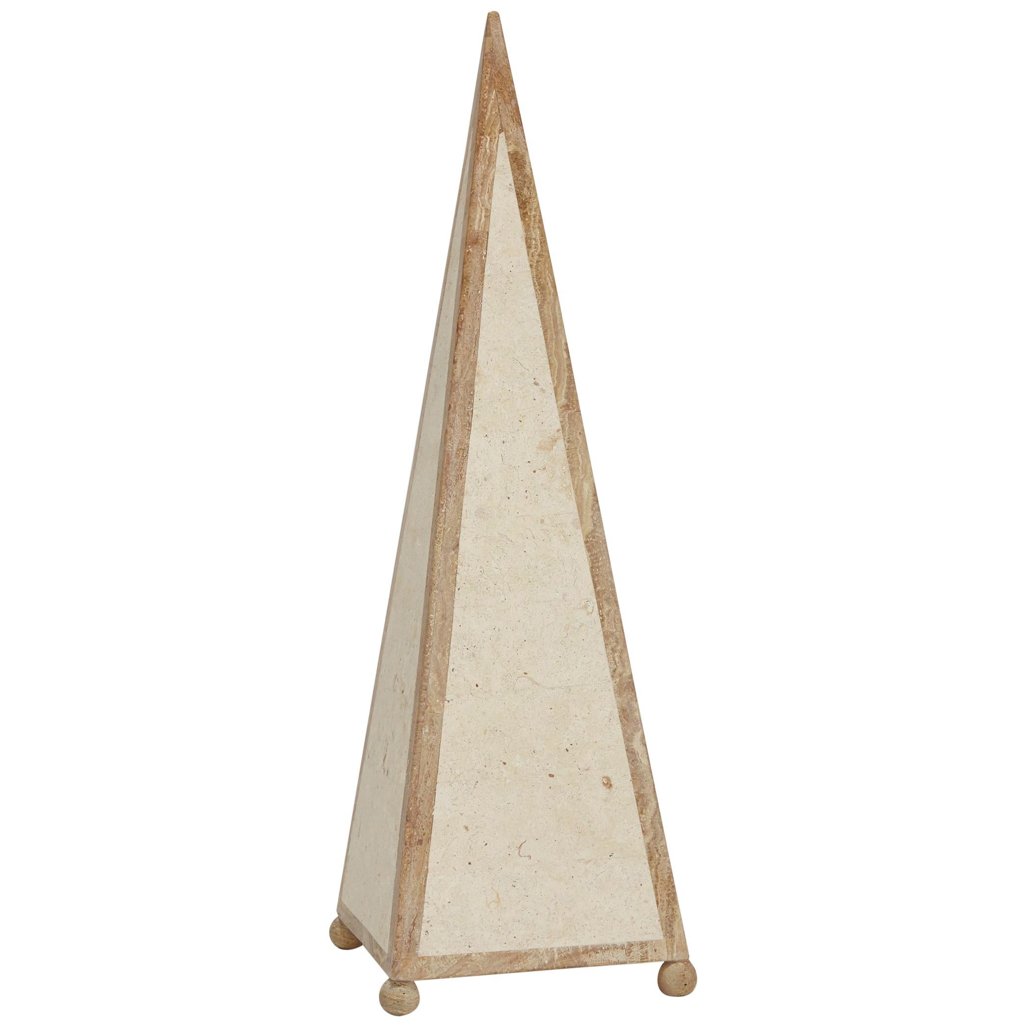 25 in. Tall Decorative Tessellated Stone Pyramid Obelisk, 1990s For Sale