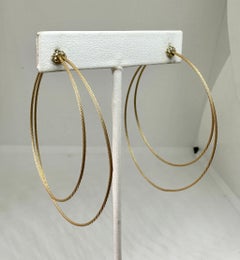 2.5 Inch Diamond Hoop Earrings 14 Karat Gold Braided Dangle Drop Earrings