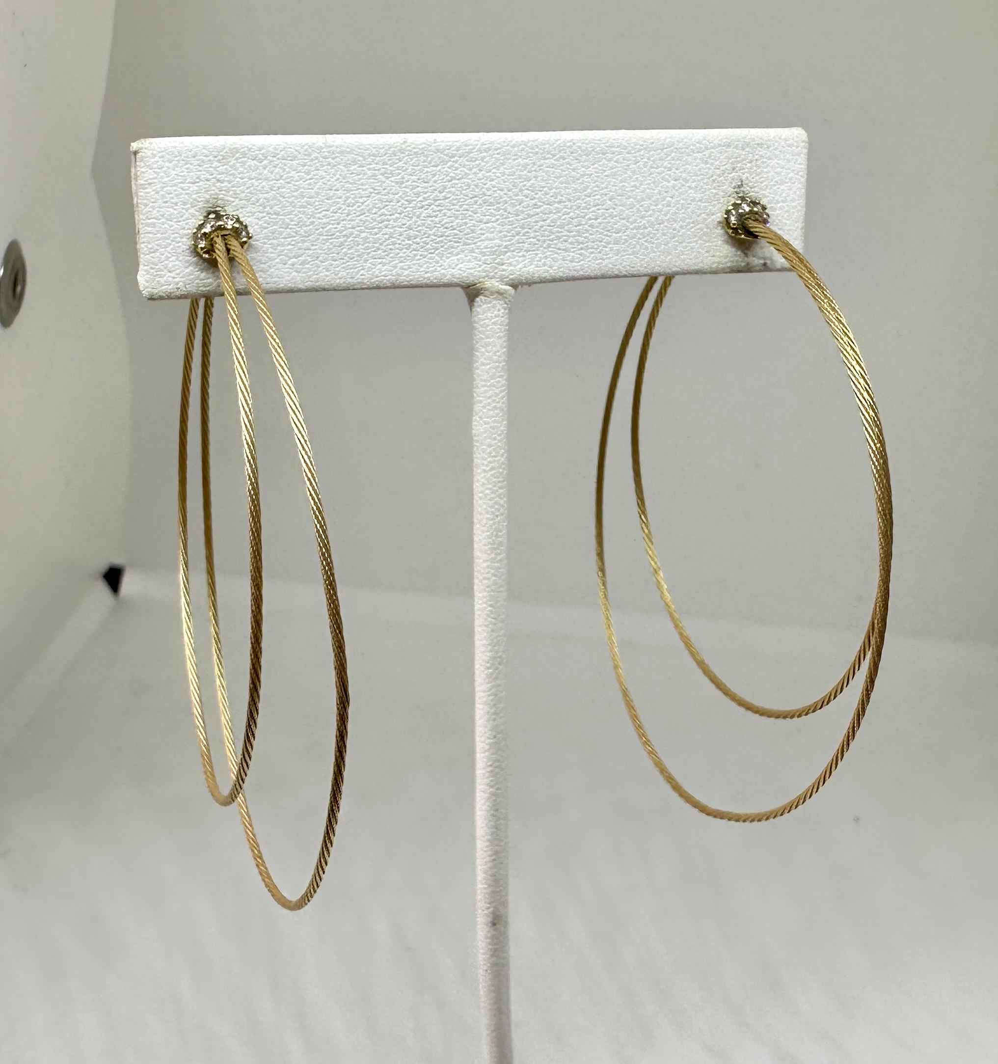 Taglio rotondo Orecchini a cerchio con diamanti da 2,5 pollici Orecchini a goccia intrecciati in oro 14 carati in vendita