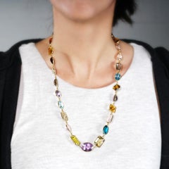 Multicolored Fancy Faceted Necklace 18 Karat Yellow Gold