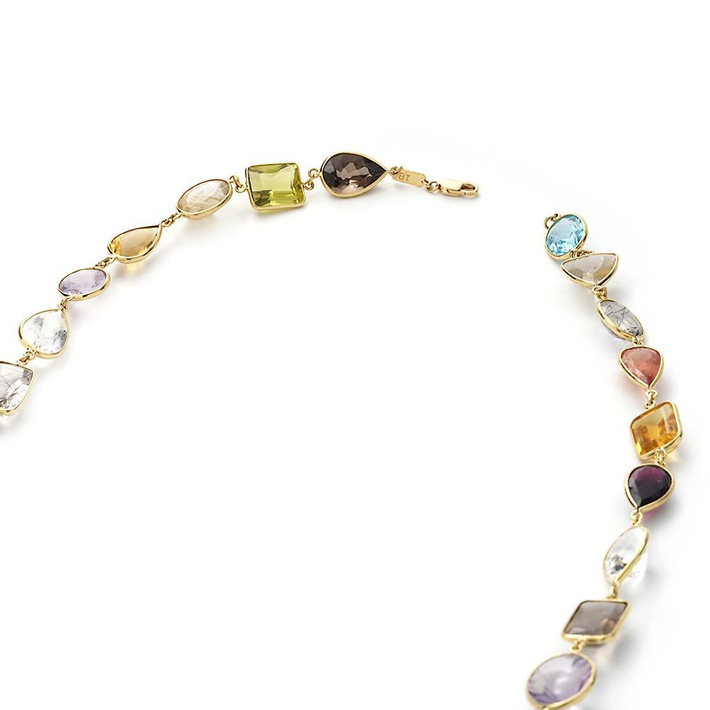 Multicolored Fancy Faceted Necklace 18 Karat Yellow Gold In Excellent Condition For Sale In Chicago, IL