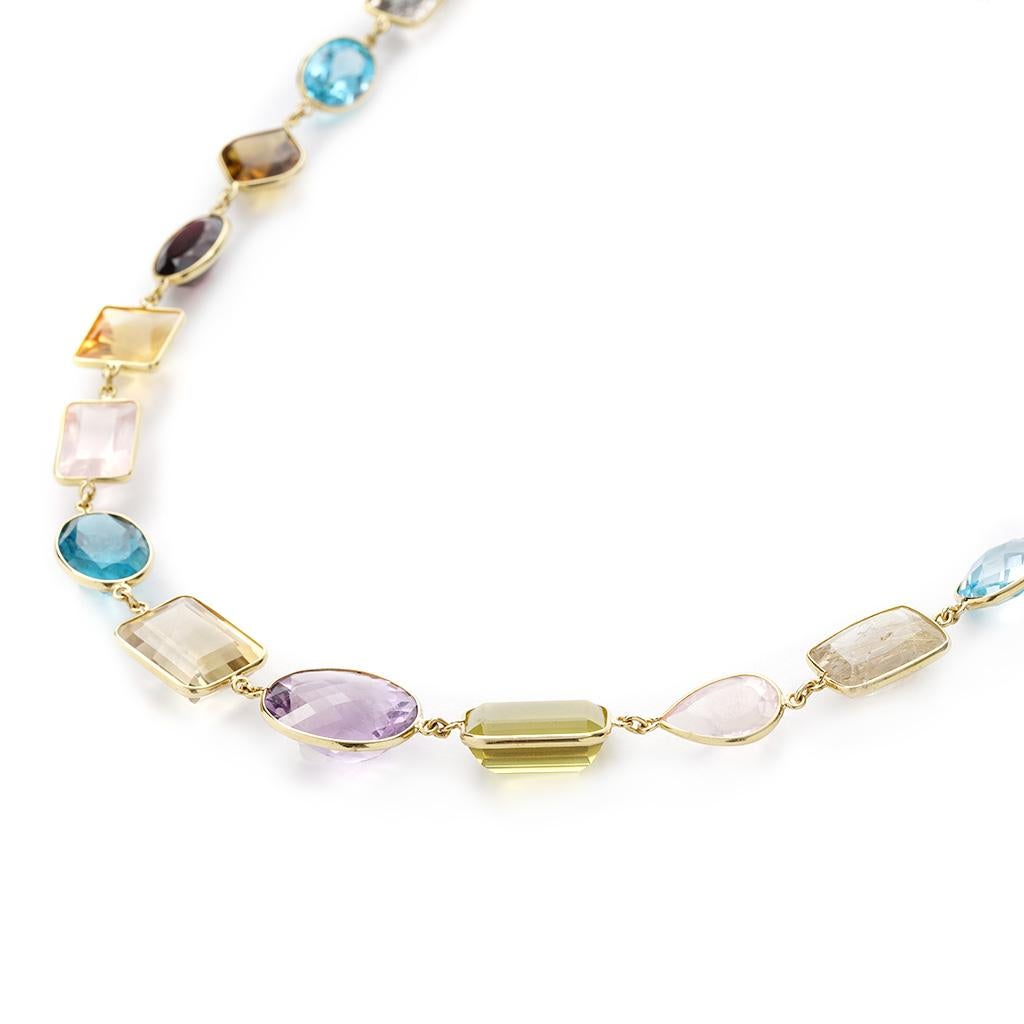 Women's or Men's Multicolored Fancy Faceted Necklace 18 Karat Yellow Gold For Sale