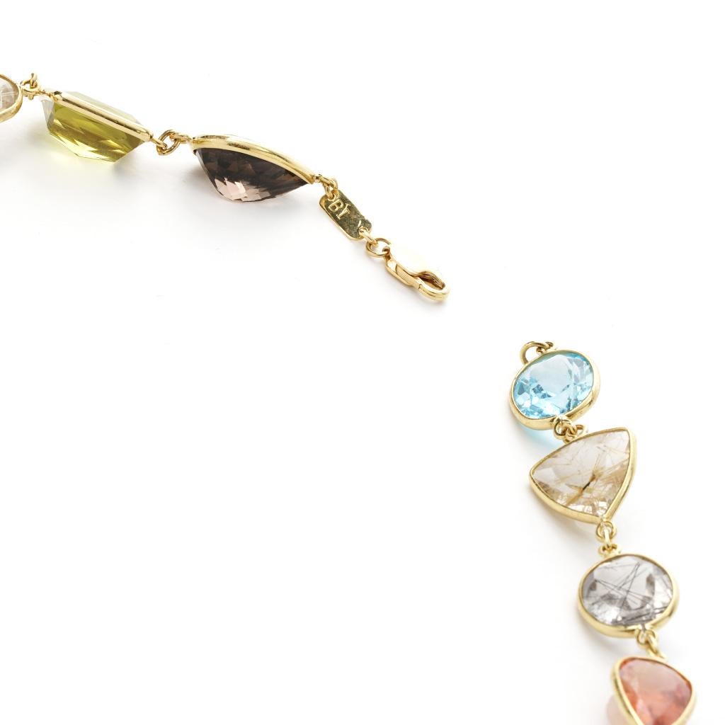 Multicolored Fancy Faceted Necklace 18 Karat Yellow Gold For Sale 1