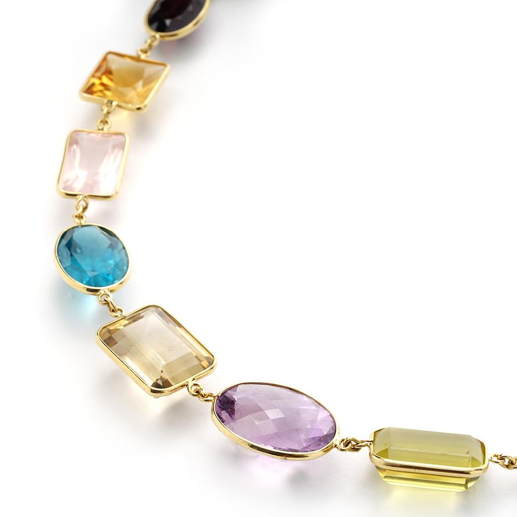 Multicolored Fancy Faceted Necklace 18 Karat Yellow Gold For Sale 2