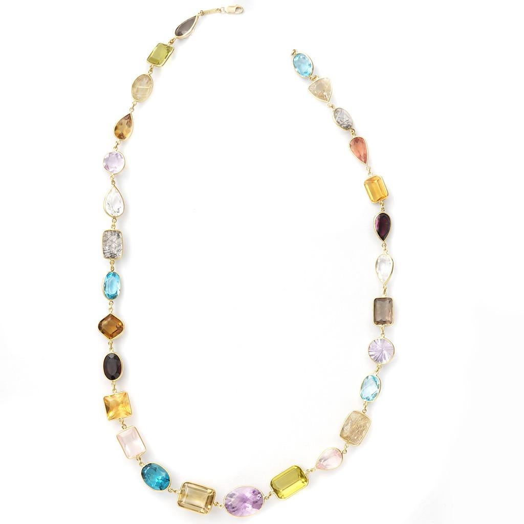 Multicolored Fancy Faceted Necklace 18 Karat Yellow Gold For Sale 3