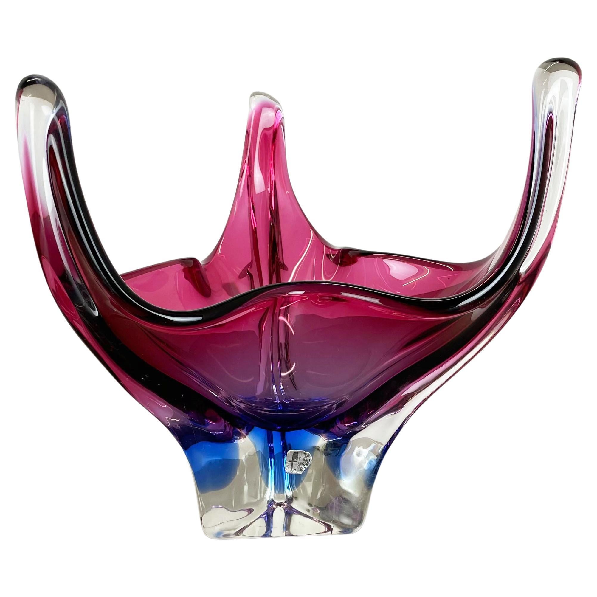 2, 5 Kg Floral Glass Bowl Shell Centerpiece by Fratelli Toso Murano, Italy, 1970s For Sale