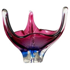 Retro 2, 5 Kg Floral Glass Bowl Shell Centerpiece by Fratelli Toso Murano, Italy, 1970s