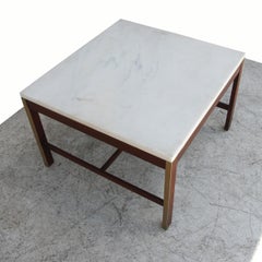 25" Paul McCobb for Calvin Walnut Brass and Marble Coffee Side Table