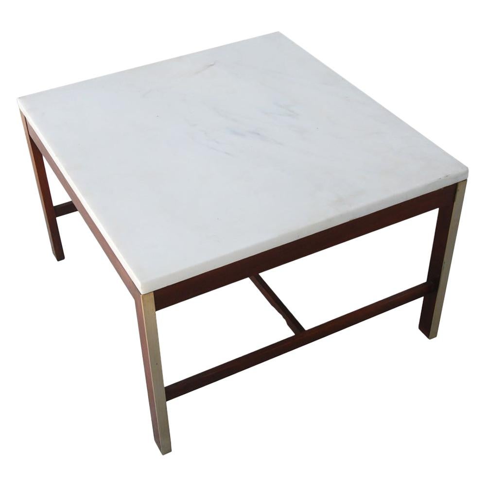 25" Paul McCobb for Calvin Walnut Brass and Marble Coffee Side Table