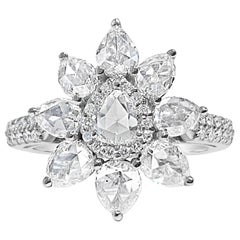 2.5 Pear Shaped Rose Cut Diamond Ring with Round Brilliant Diamonds, 18 KT by JR