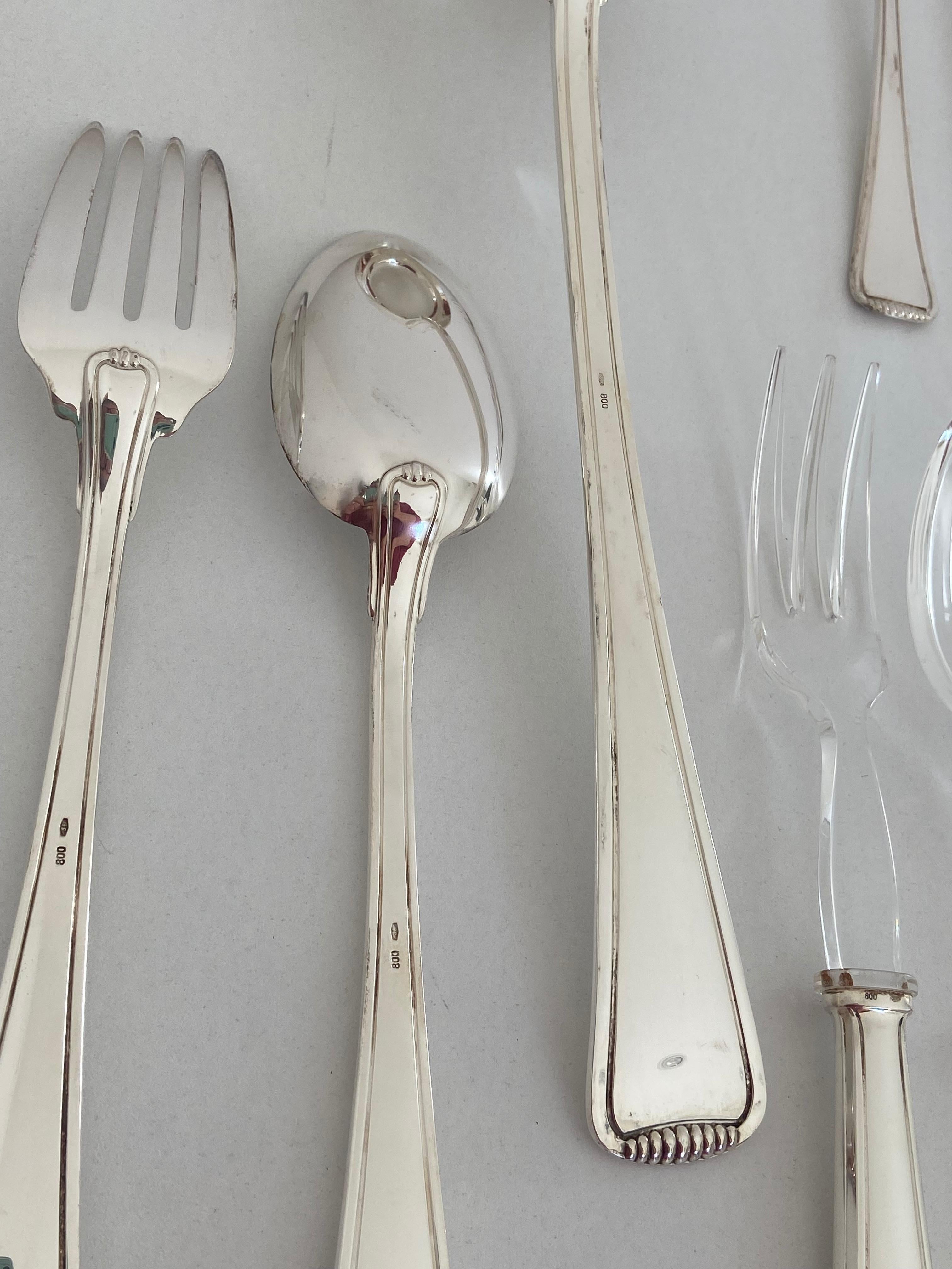 25-Piece Cutlery in 800 Silver, Morini Silverware from Bologna For Sale 2