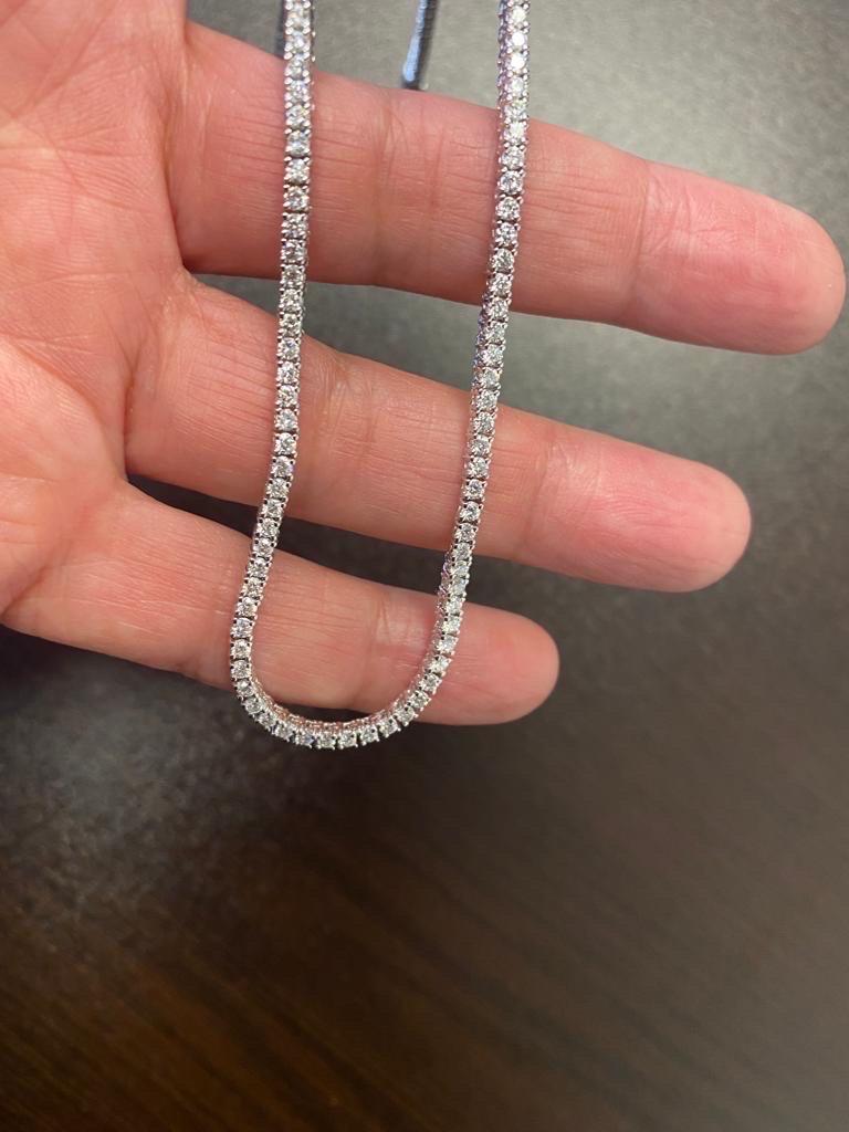 Modern 5 Carat Diamond Tennis Necklace 14K For Sale