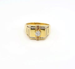 25 Pointers Single Diamond Channel Setting 18 Karat Yellow Gold Men's Ring