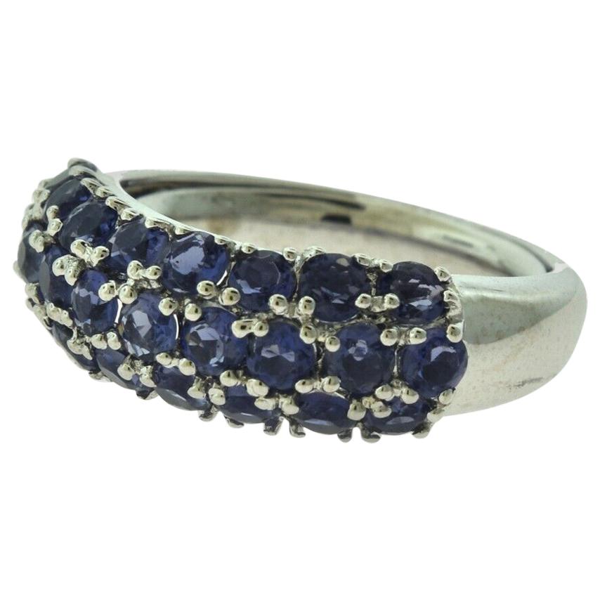 25 Round Sapphire Three-Row Ring in 18 Karat White Gold, Sizable For ...