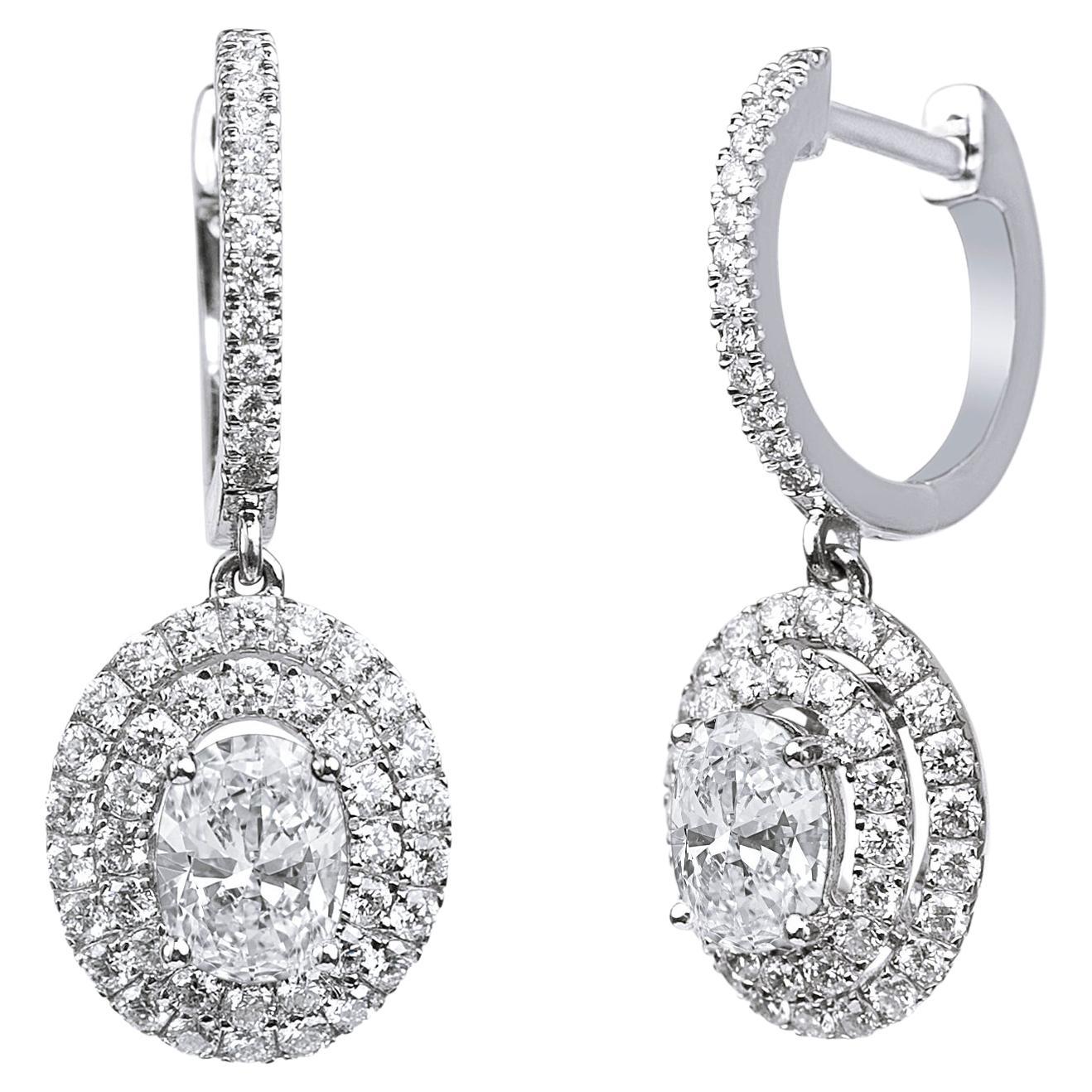 2.5 TCW Carat Art Deco Diamond Pear Cut Drop Dangle Earrings Setting E VVS GIA For Sale
