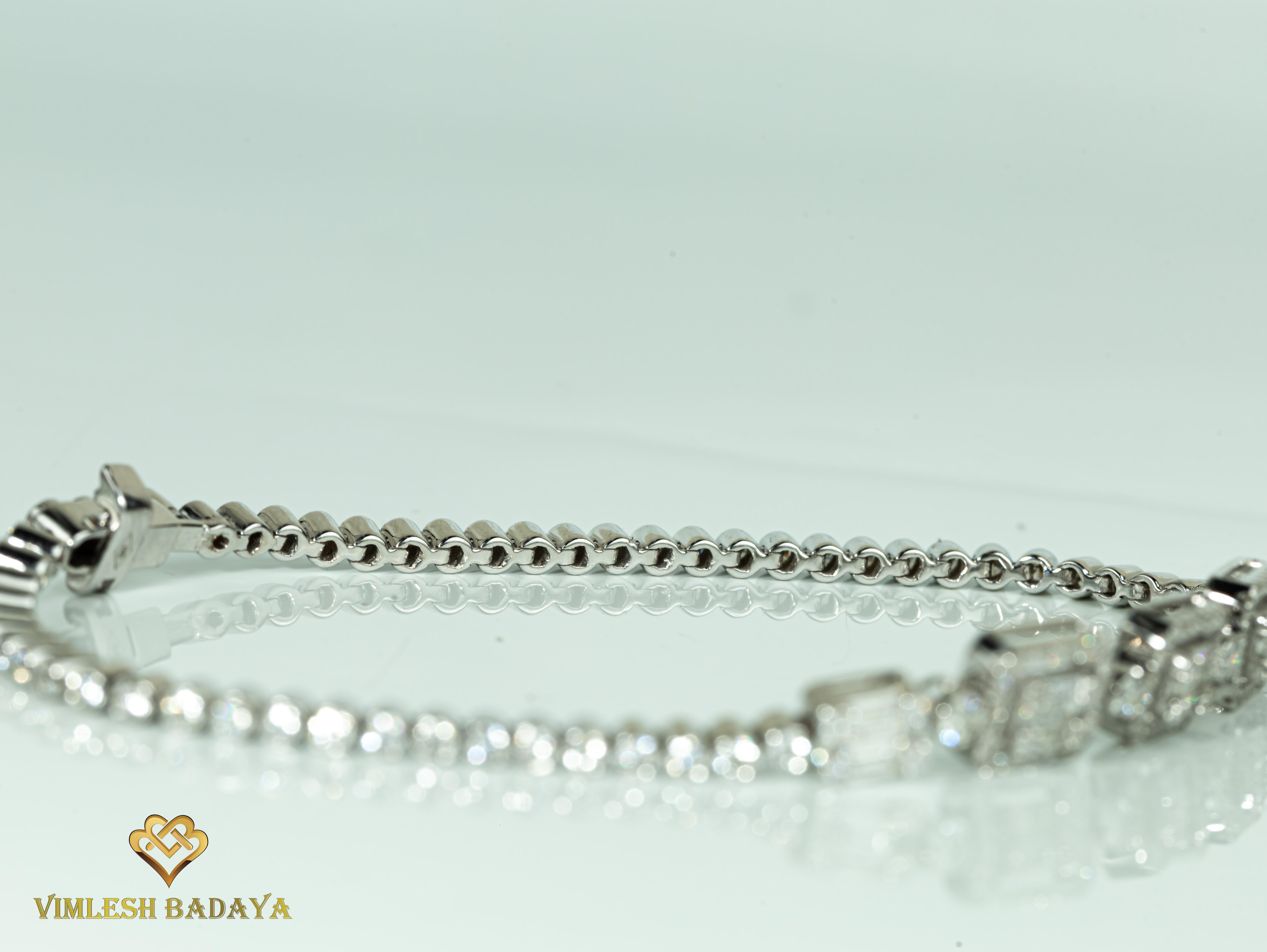 2.5 TCW Round Baguette Cut Natural Diamond Tennis Bracelet For Her In New Condition For Sale In Jaipur, RJ