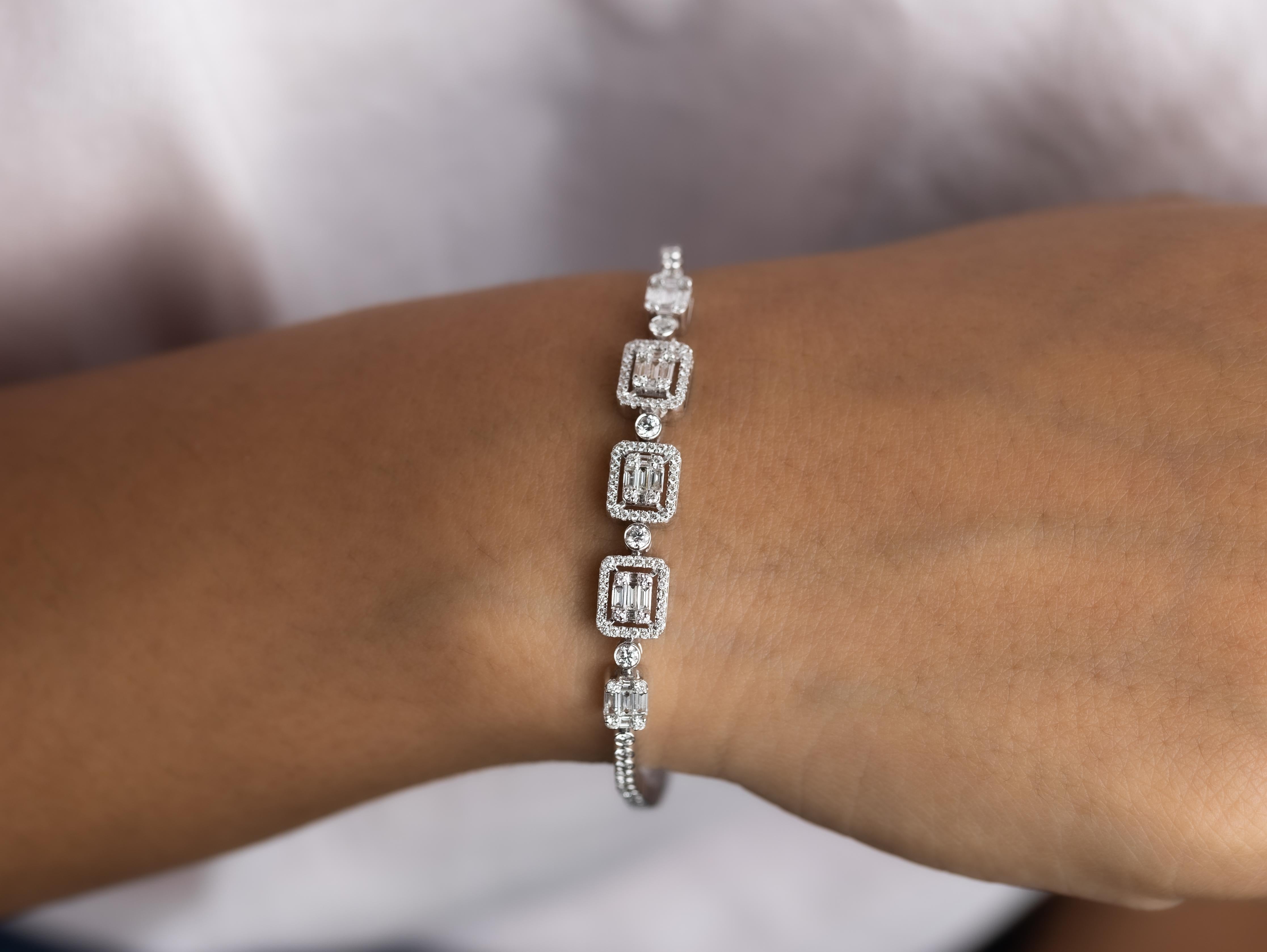 Bracelet tennis en diamants naturels taille baguette 2,5 carats TCW pour elle en vente 3