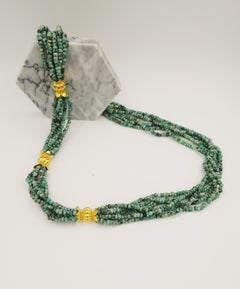 Throw-On Multi-Strand Afghanistan Jade Bead Necklace with Gold Embellishment
